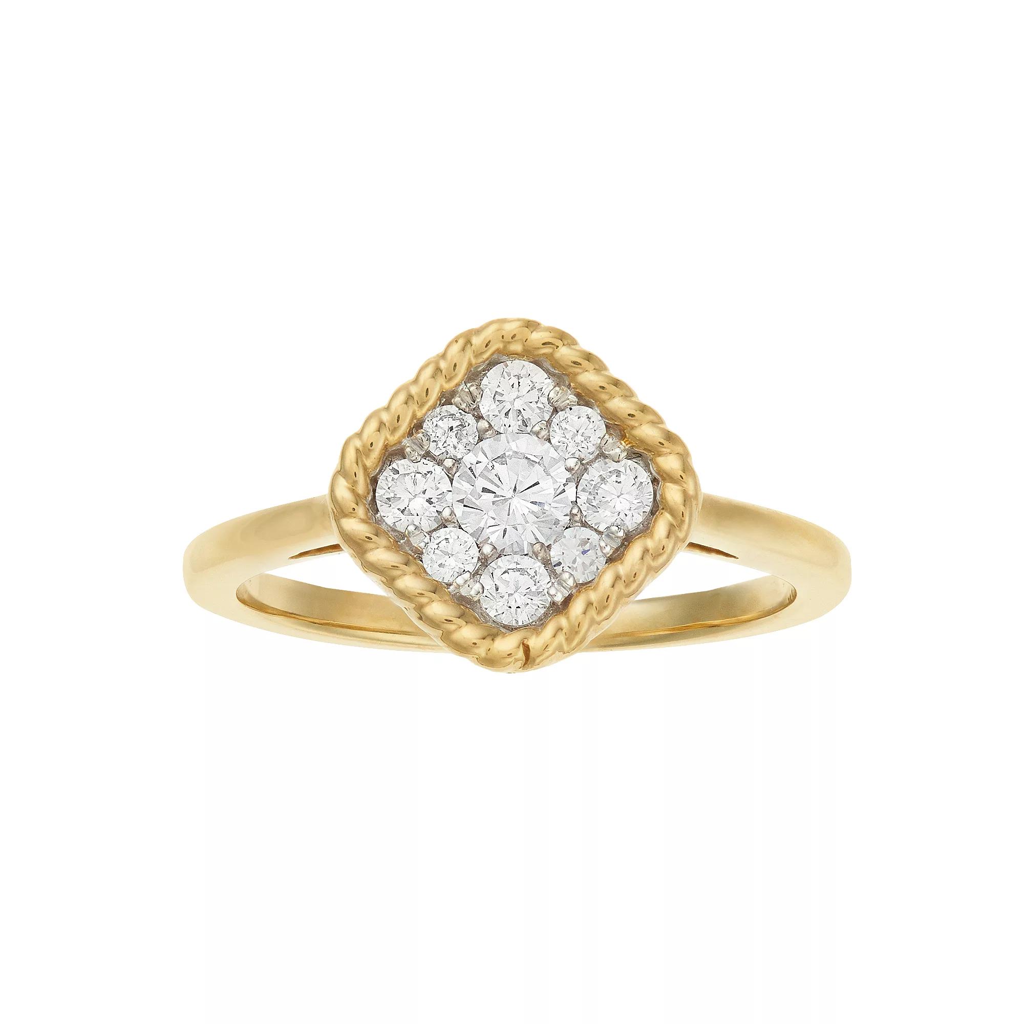 Sterling Silver 10k Gold Plated 1/2 Carat T.W. Diamond Cluster Ring, Women's, Size: 8 Product Image