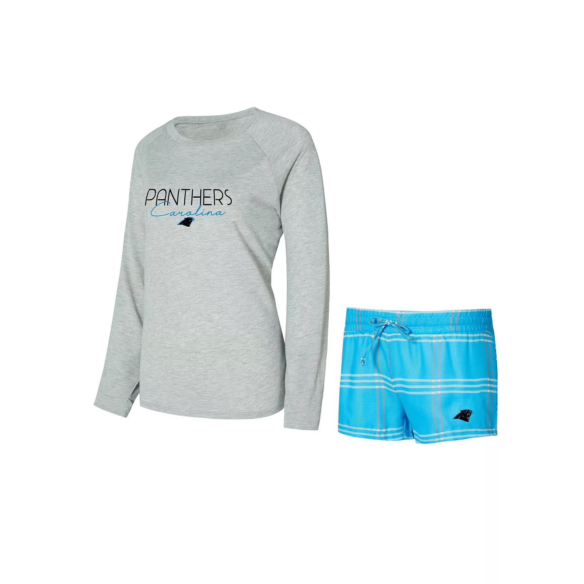 Women's Concepts Sport Blue/Gray Carolina Panthers Petition Raglan Long Sleeve T-Shirt and Shorts Set,  Product Image