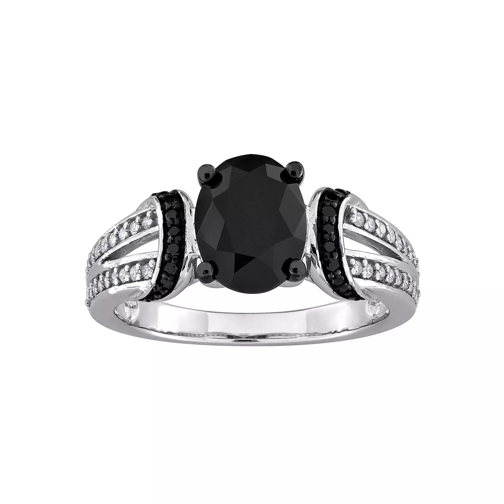 Stella Grace 14k White Gold 2-1/4 Carat T.W. Black & White Diamond Split Shank Engagement Ring, Women's, Size: 9 Product Image