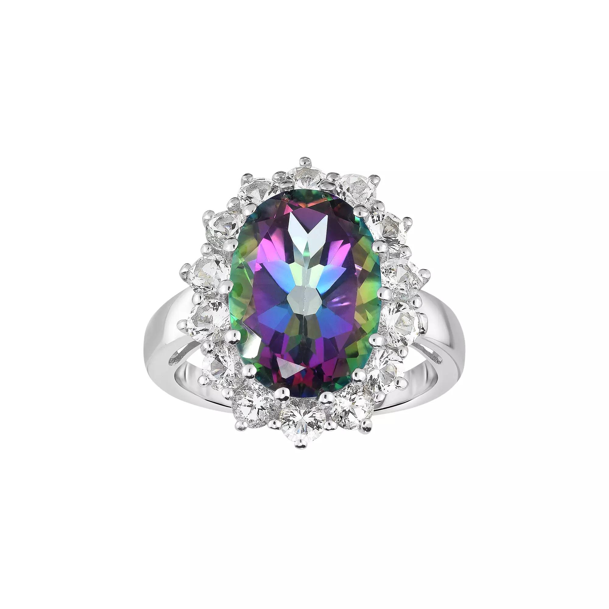 Oro Leoni Sterling Silver Mystic Topaz & White Topaz Halo Ring, Women's,  Product Image