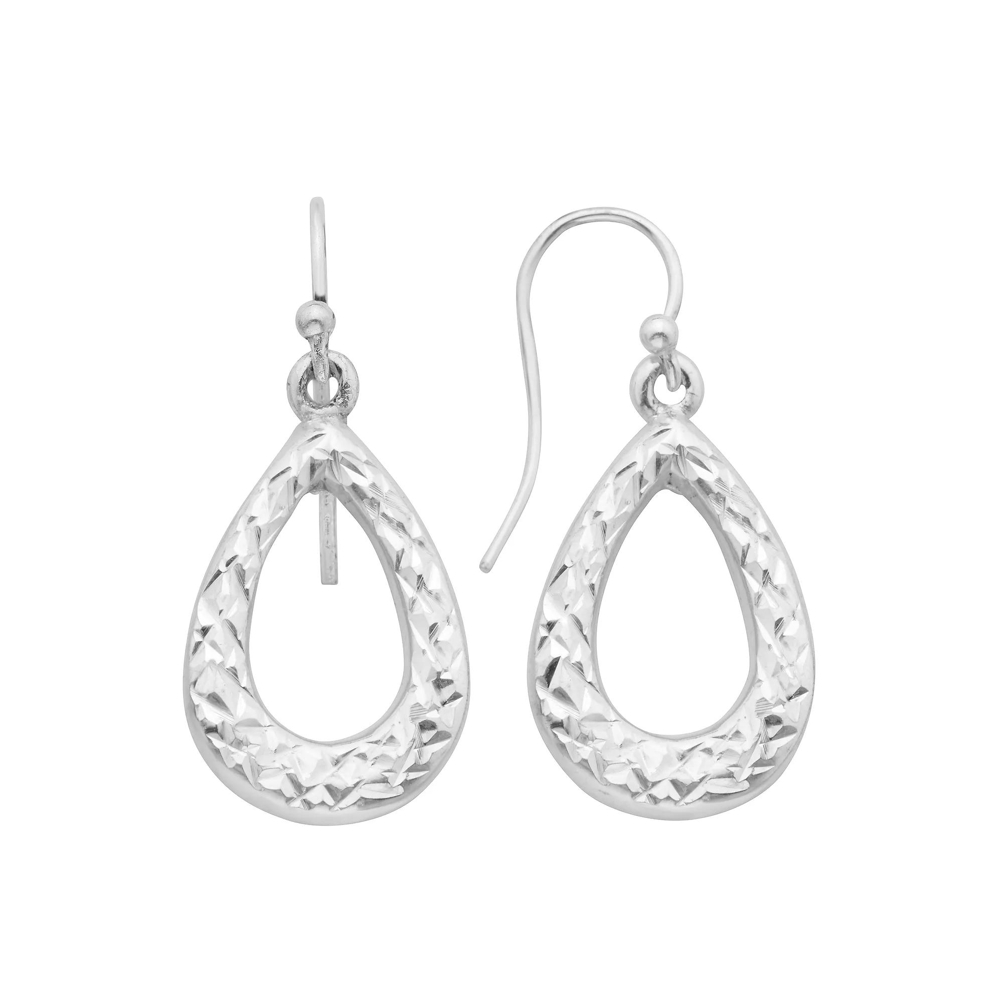 Sterling Silver Pear Shaped Hoop Earrings, Women's Product Image