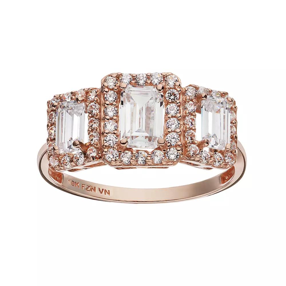 Cubic Zirconia 10k Rose Gold Tiered Rectangle Ring, Women's, White Product Image