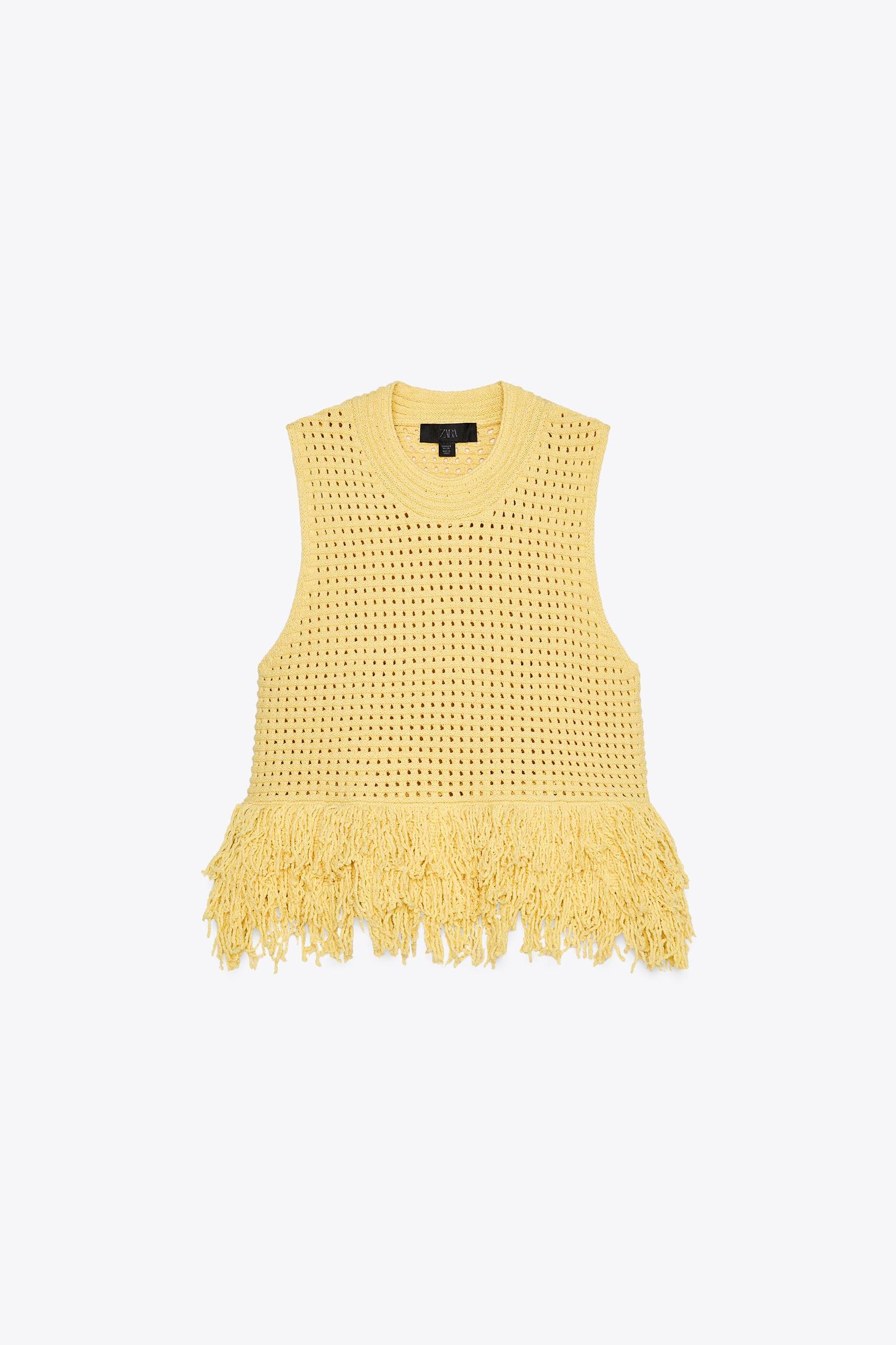 FRINGED CHECKERED KNIT TOP Product Image