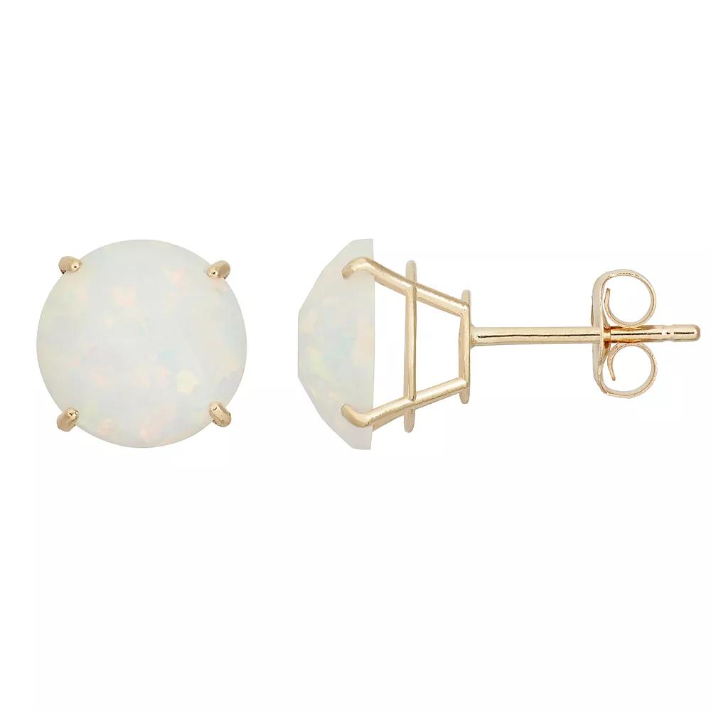 Lab-Created Opal 10k Gold Stud Earrings, Women's, White Product Image