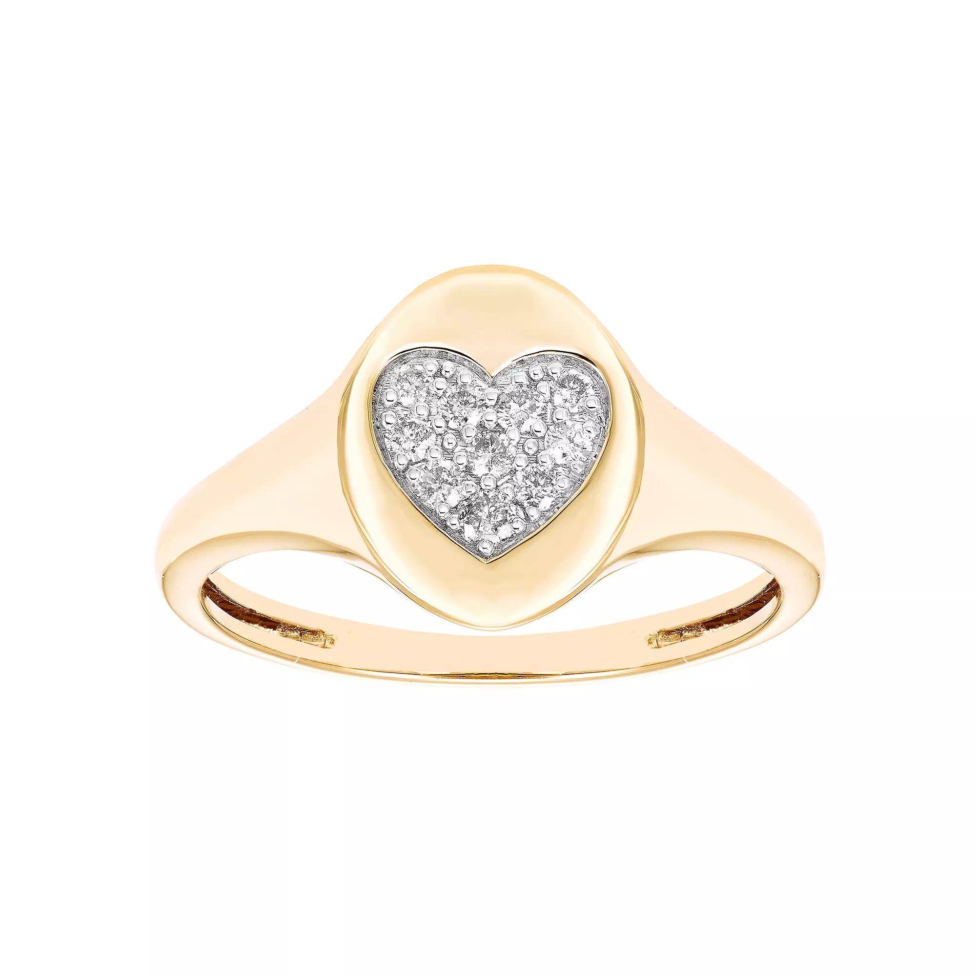 Boston Bay Diamonds 14k Gold Over Sterling Silver 1/8 Carat T.W. Diamond Signet Heart Ring, Women's, Gold Tone Product Image