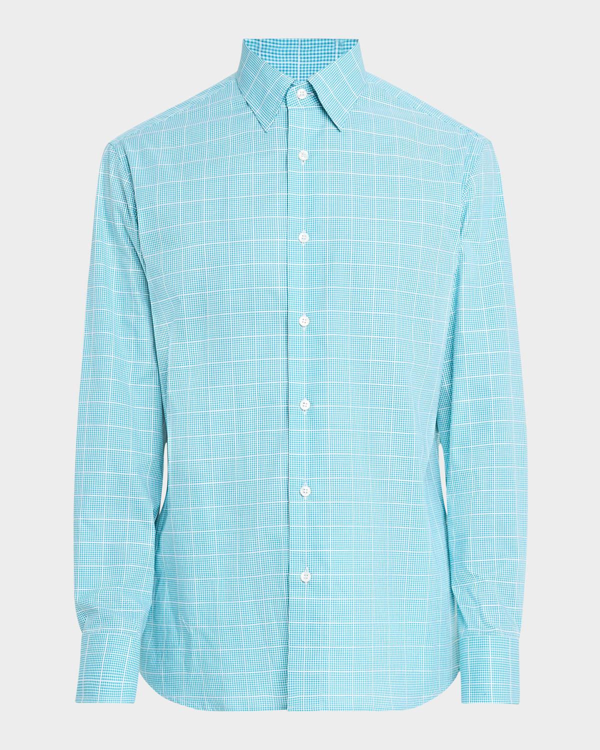 Mens Cotton Windowpane Check Sport Shirt Product Image