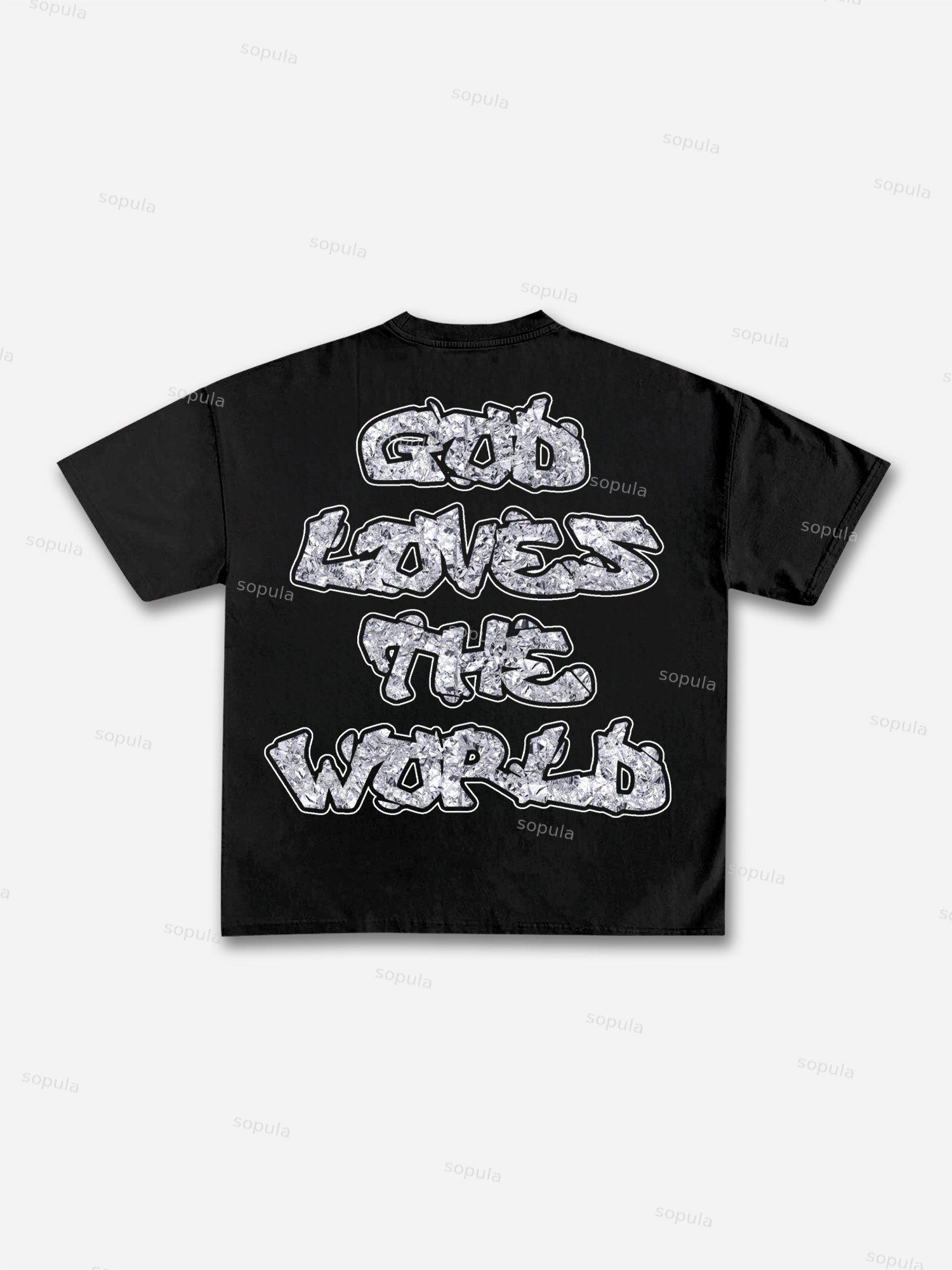 God Loves The World Saints Jesus Vintage Graphic Cotton T-shirt Product Image