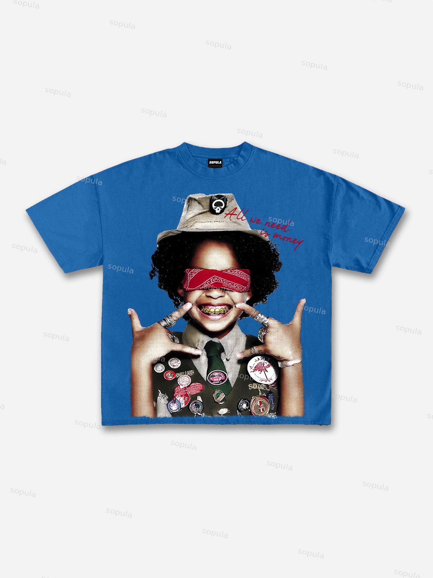 All We Need Is Money Scout Girl Print Cotton T-shirt Product Image