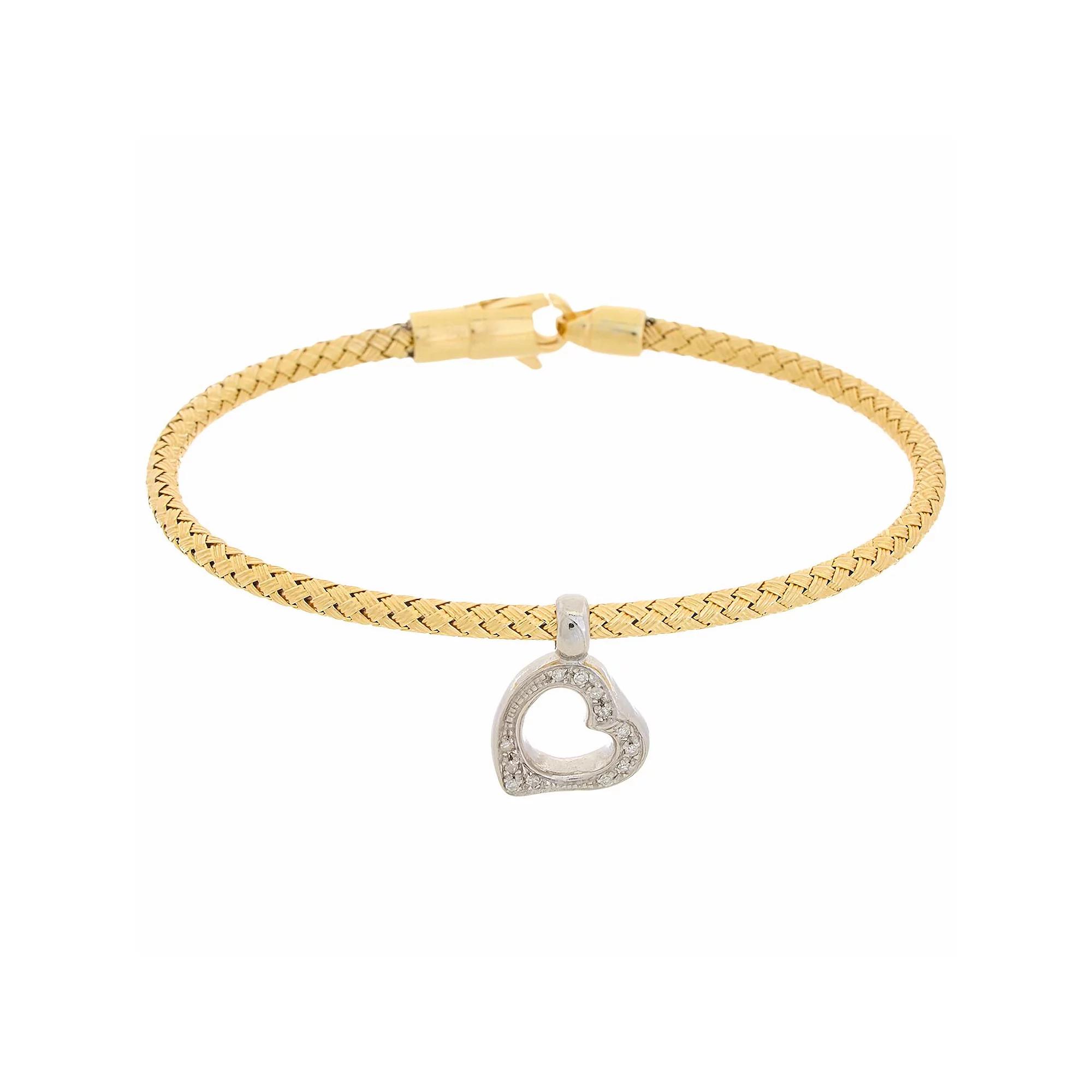 Meshmerise 1/10 Carat T.W. Diamond Heart Charm Rope Bracelet, Women's, Size: 7", Gold Tone Product Image