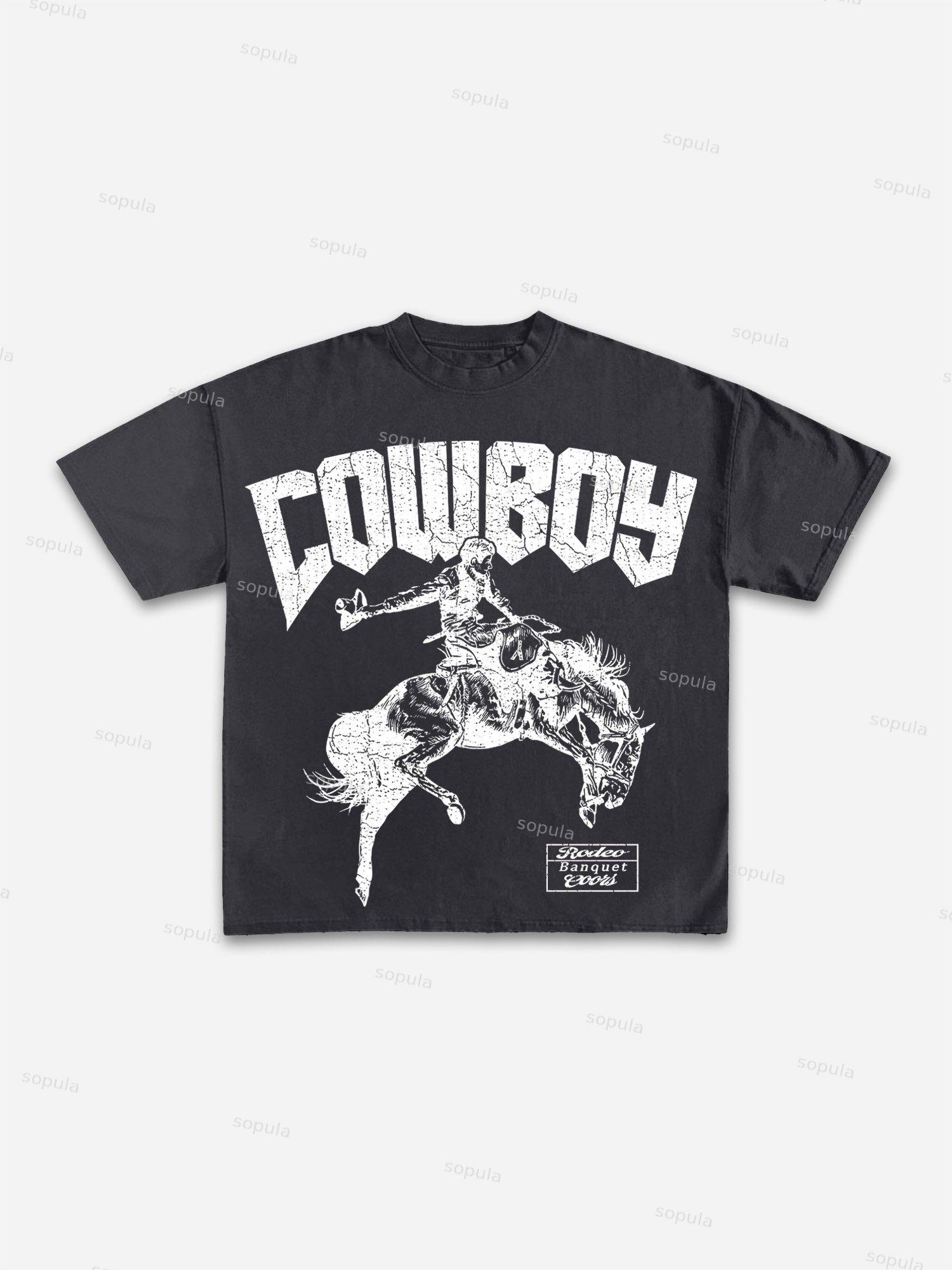 Cowboy Rodeo Graphic Print Cotton T-shirt Product Image