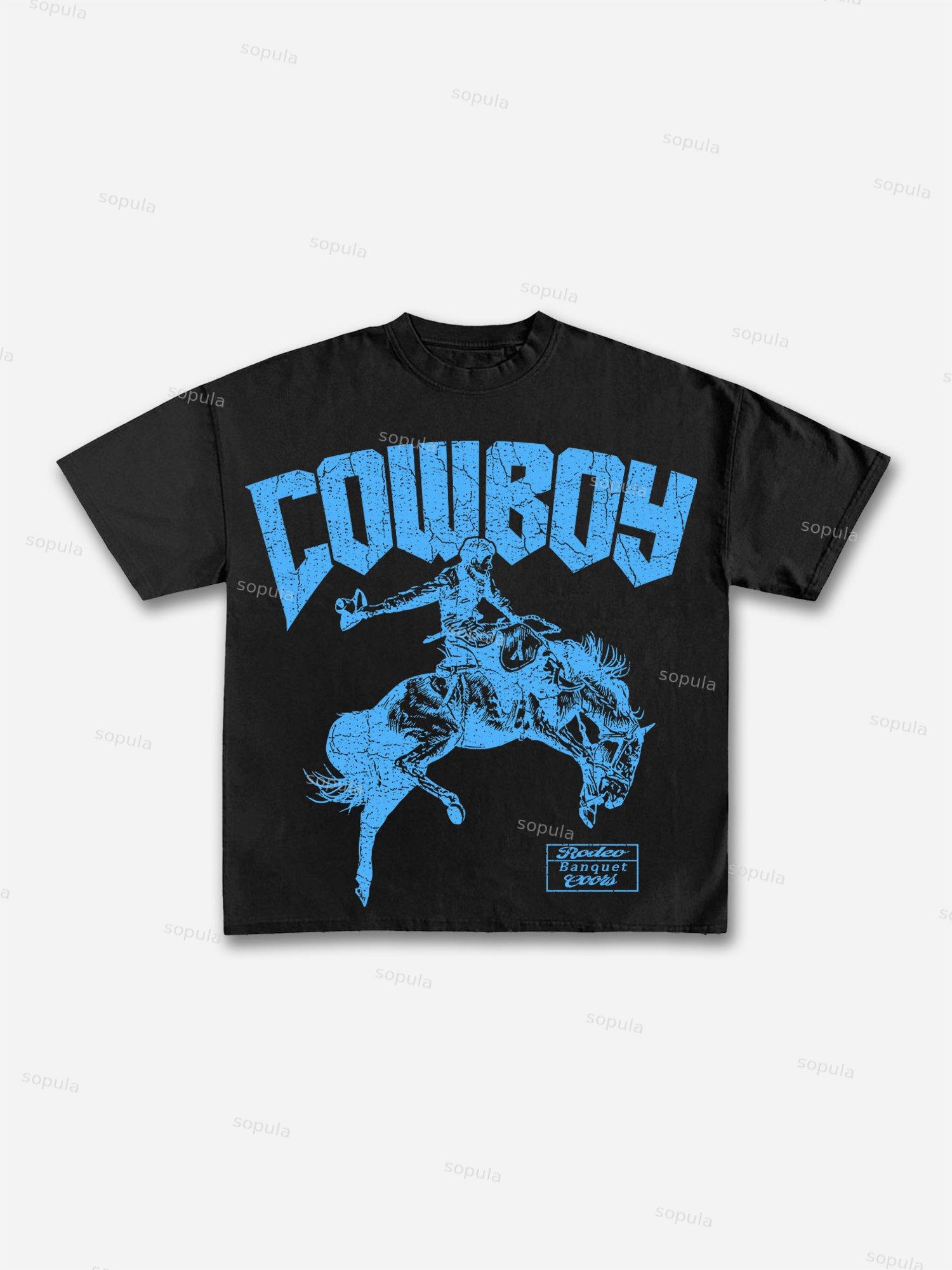 Cowboy Rodeo Graphic Print Cotton T-shirt Product Image