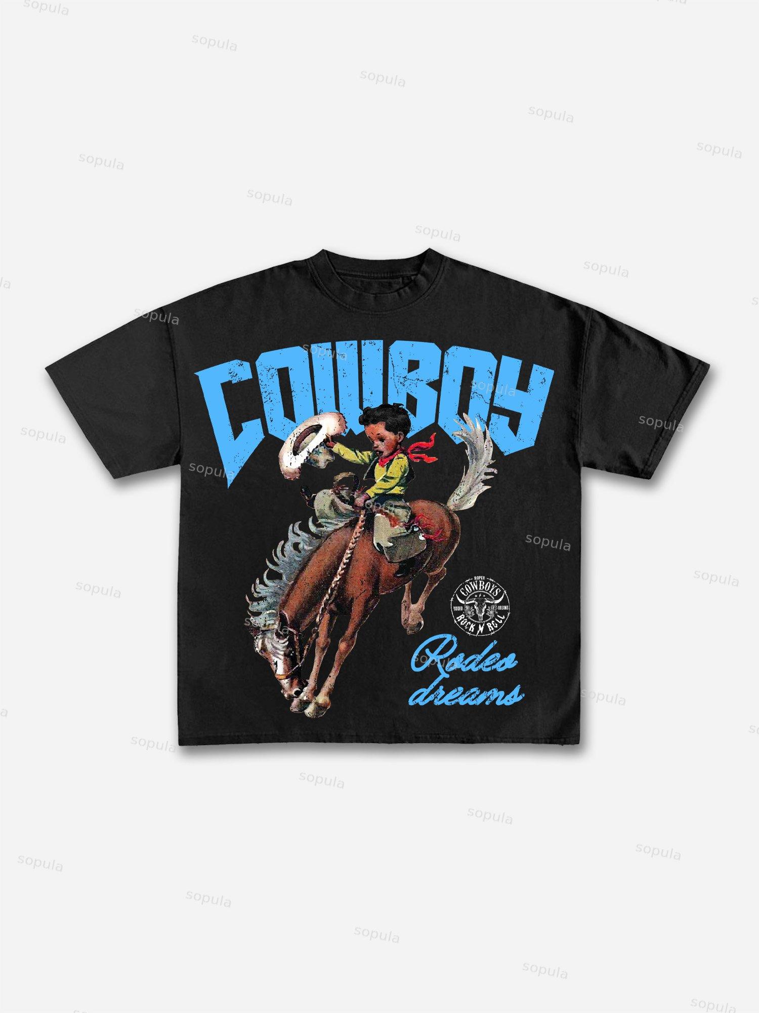 Cowboy Rodeo Dreams Print Cotton T-shirt Product Image