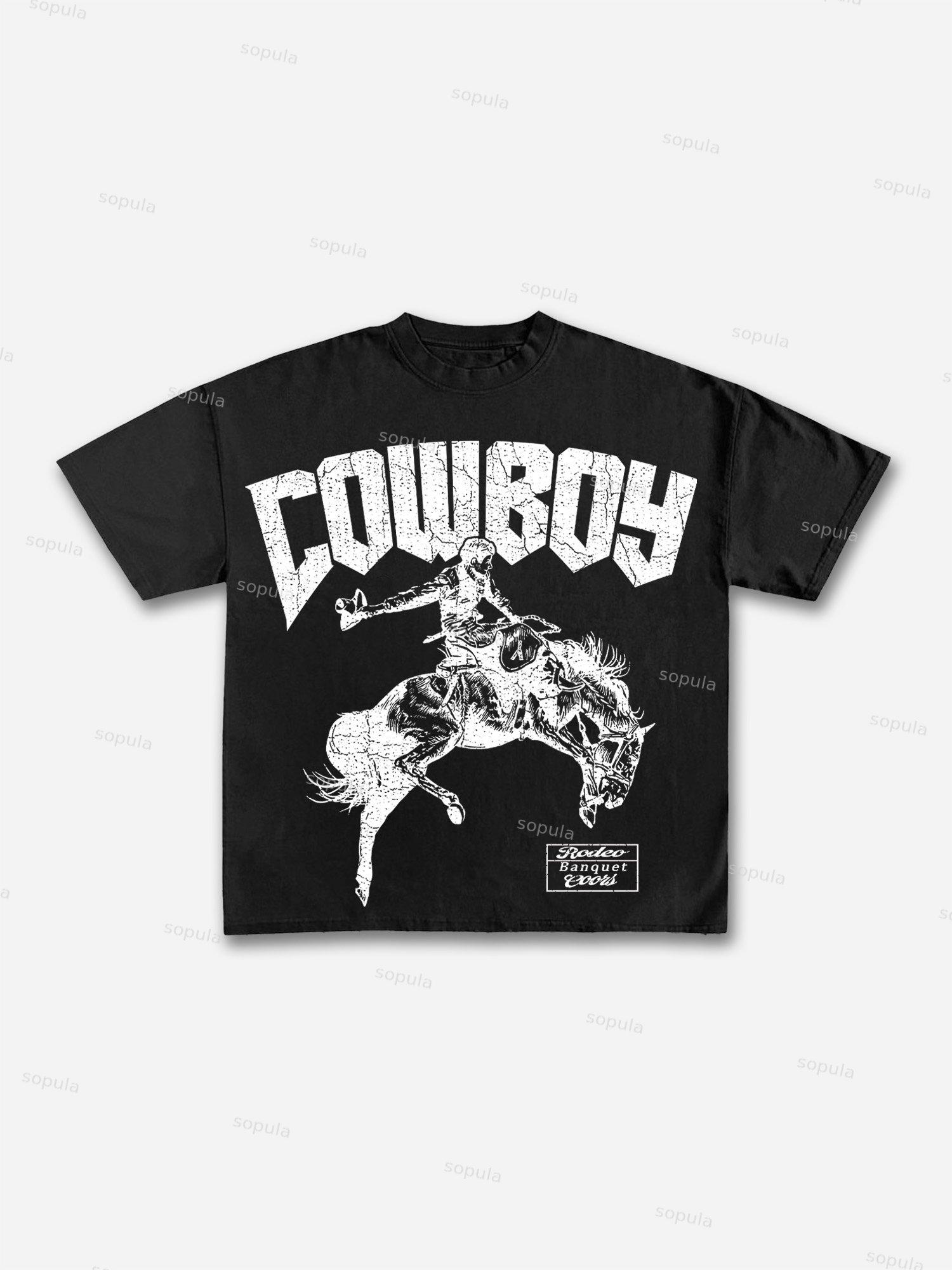 Cowboy Rodeo Graphic Print Cotton T-shirt Product Image