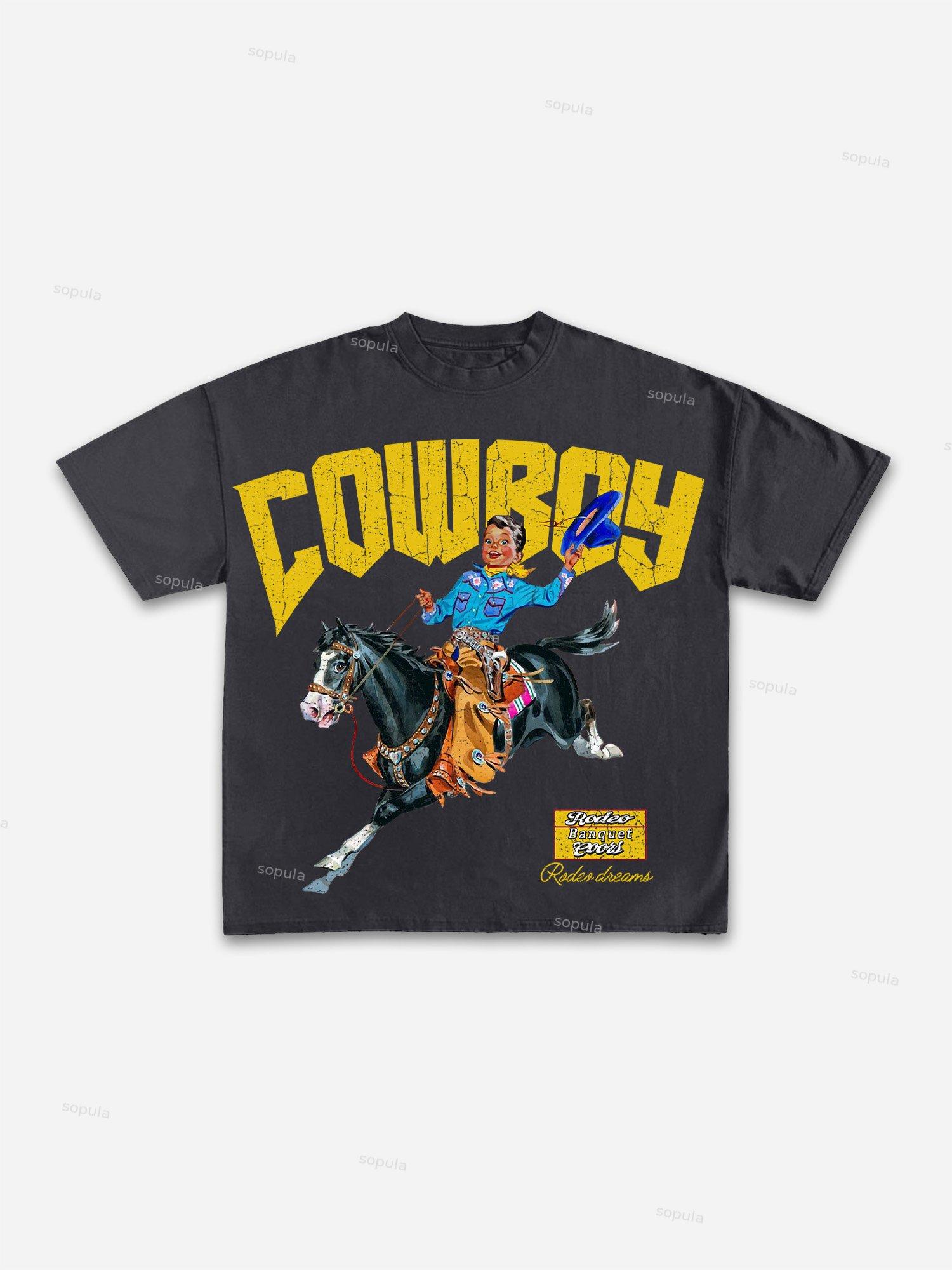 Cowboy Rodeo Dreams Print Cotton T-shirt Product Image