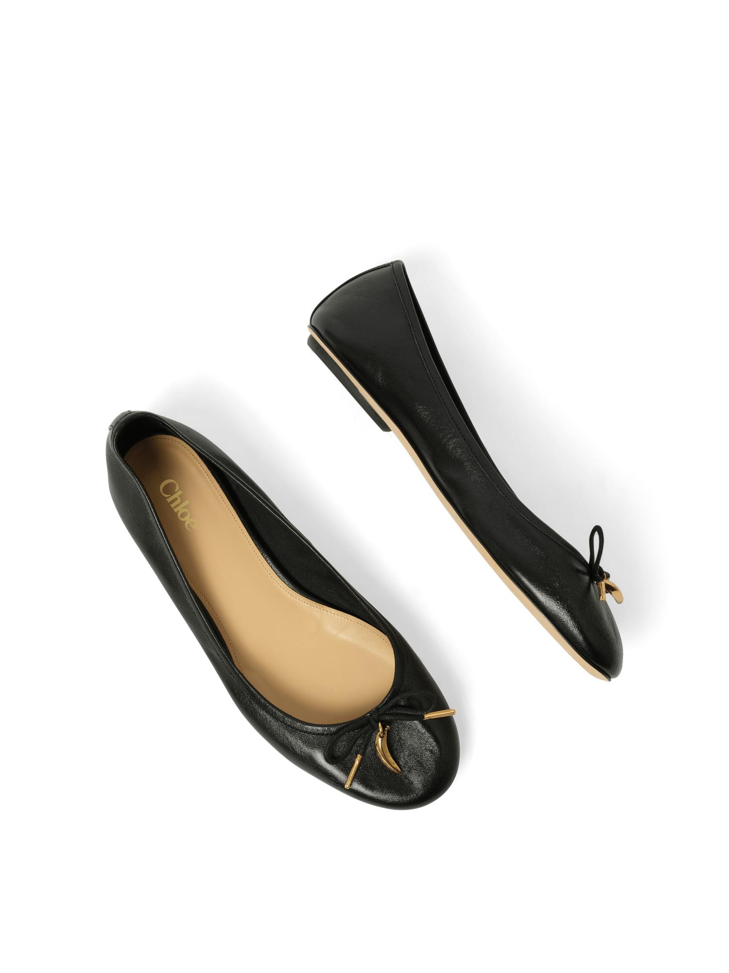 CHLOÉ Bow Detail Round Toe Flat Sole Ballerina Shoes In Black Product Image