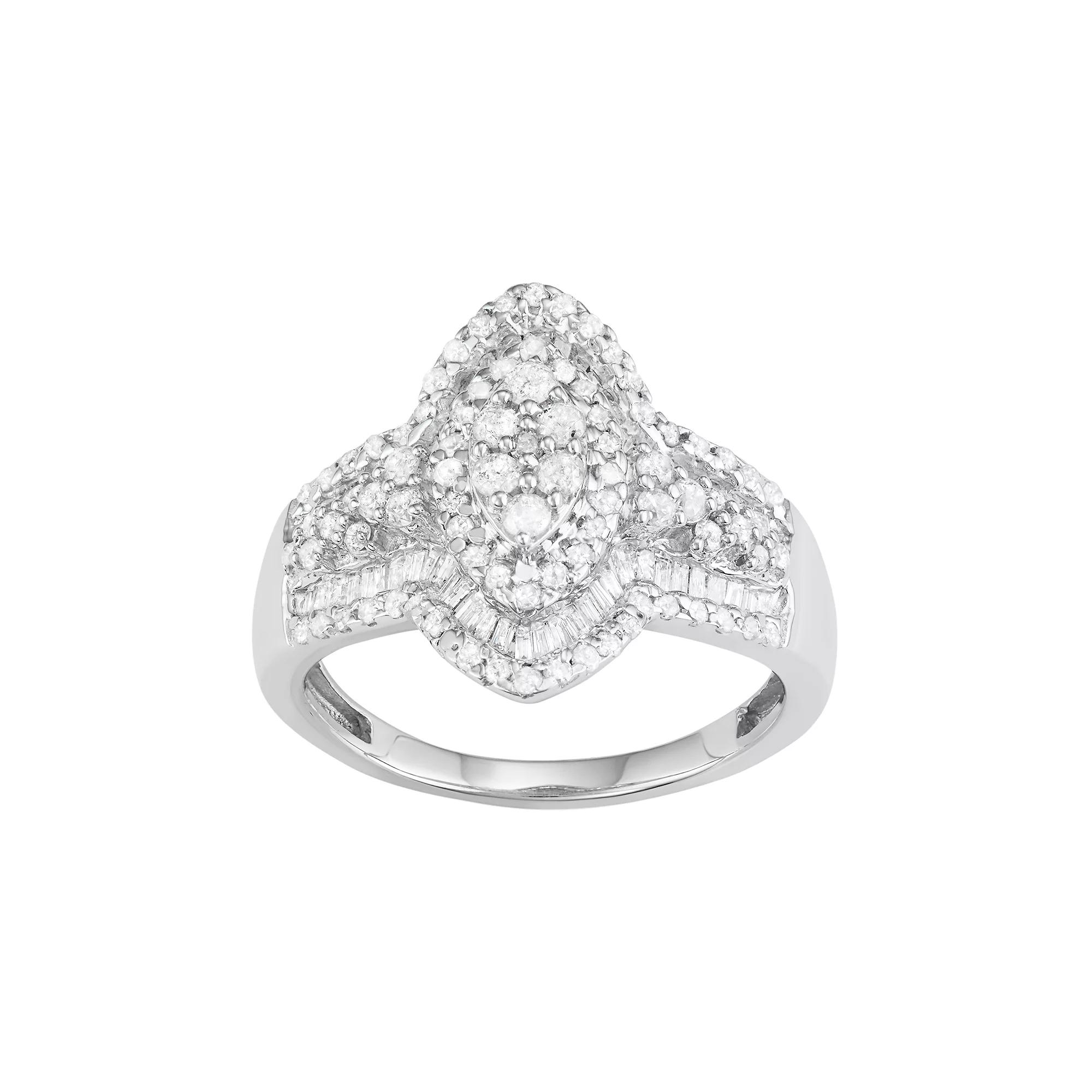 Jewelexcess 10k White Gold 1 Carat T.W. Diamond Marquise Halo Ring, Women's,  Product Image