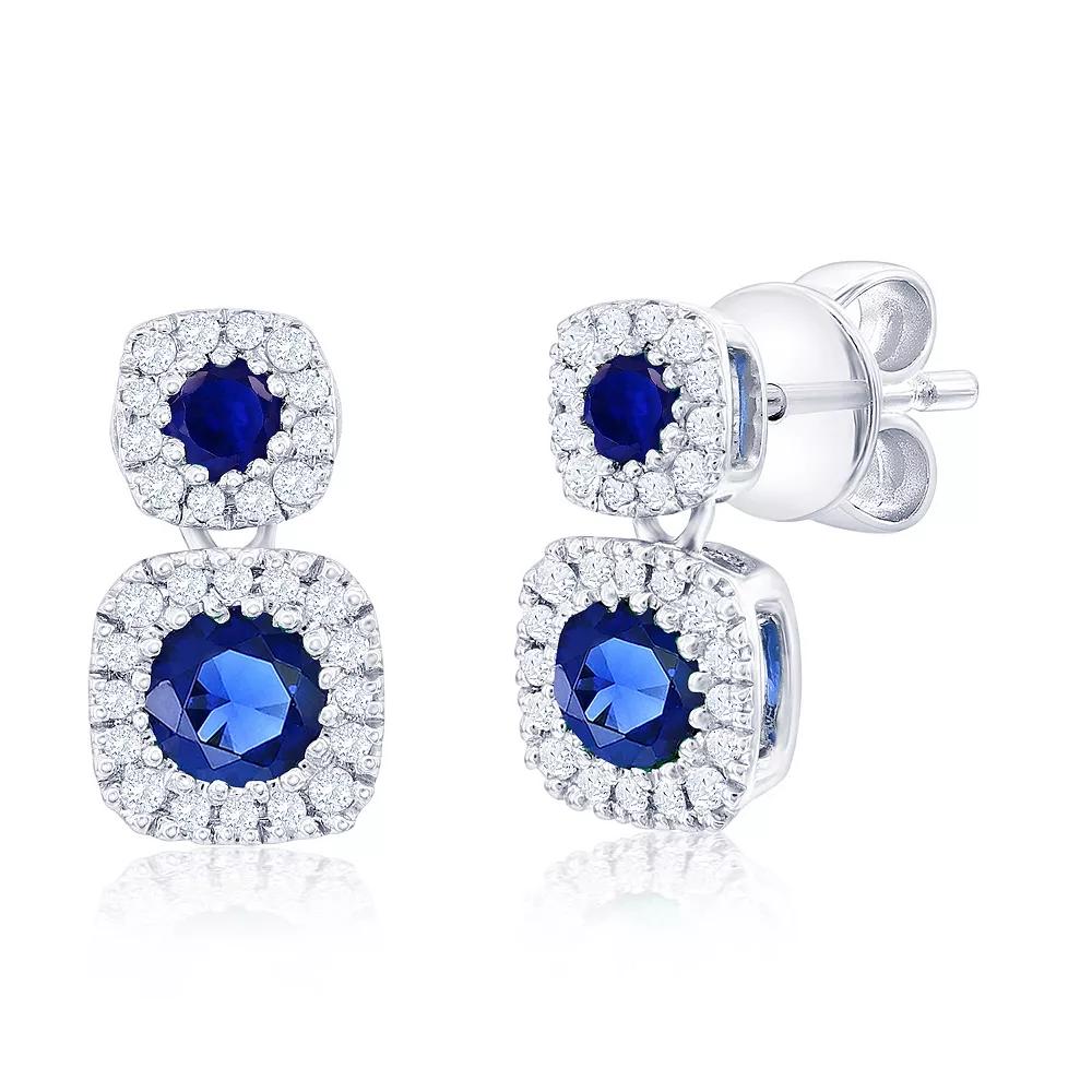 Divine Gold Sterling Silver Lab-Created Sapphire & 1/8 Carat T.W. Diamond Double Drop Earrings, Women's Product Image