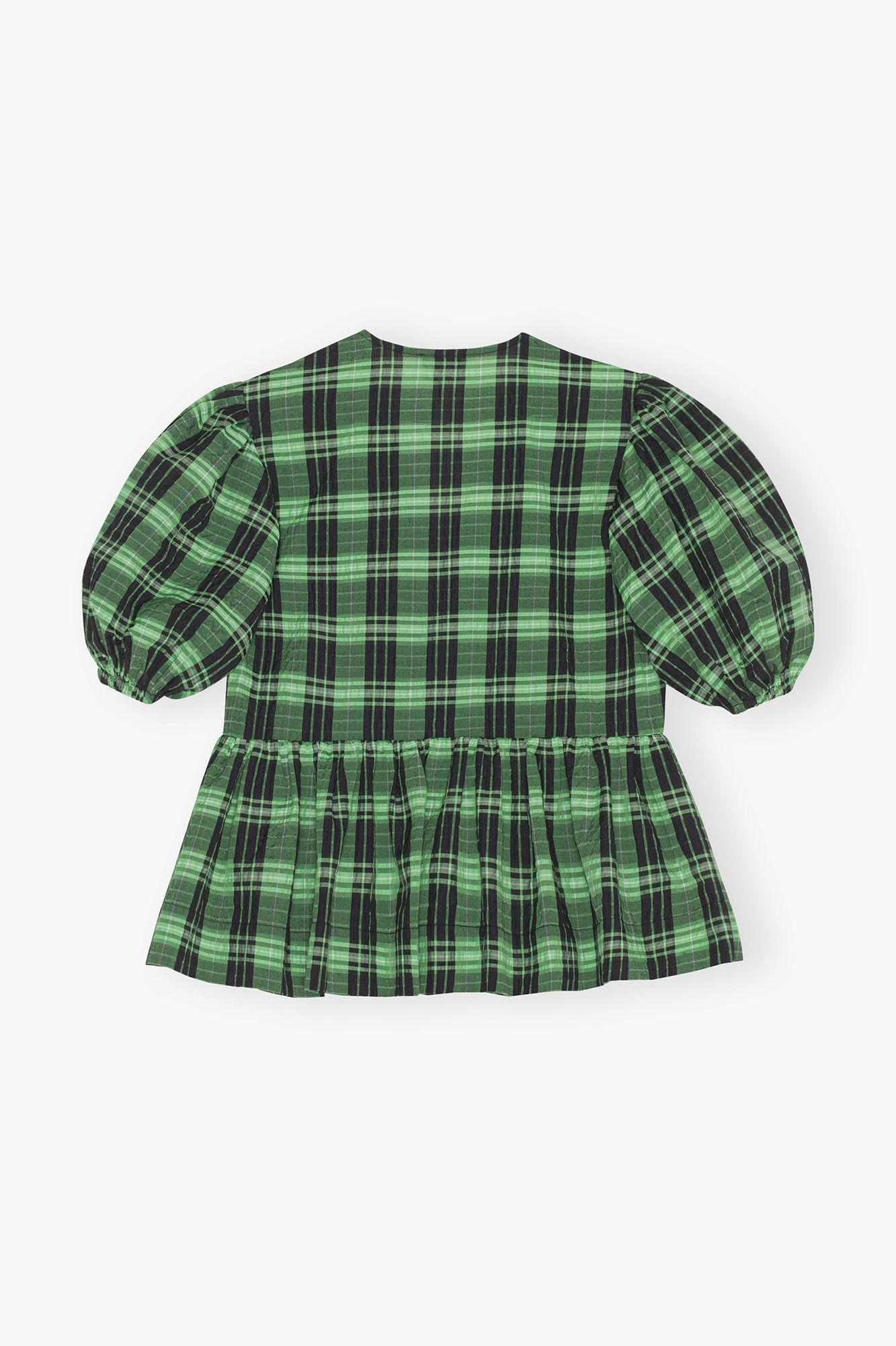 Green Seersucker Check Wrap Blouse Product Image