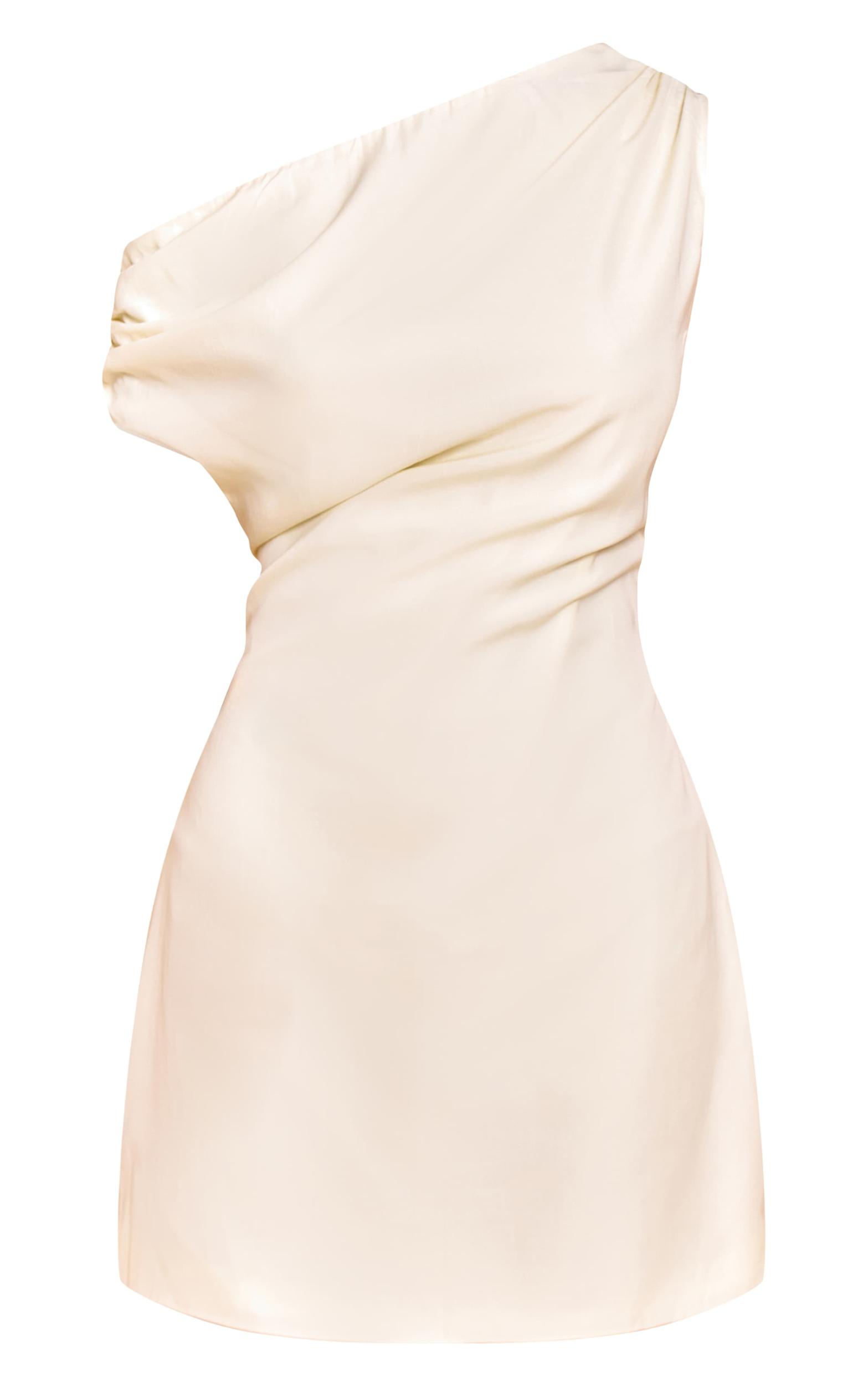 Petite Cream Ruched Drape Dress Product Image