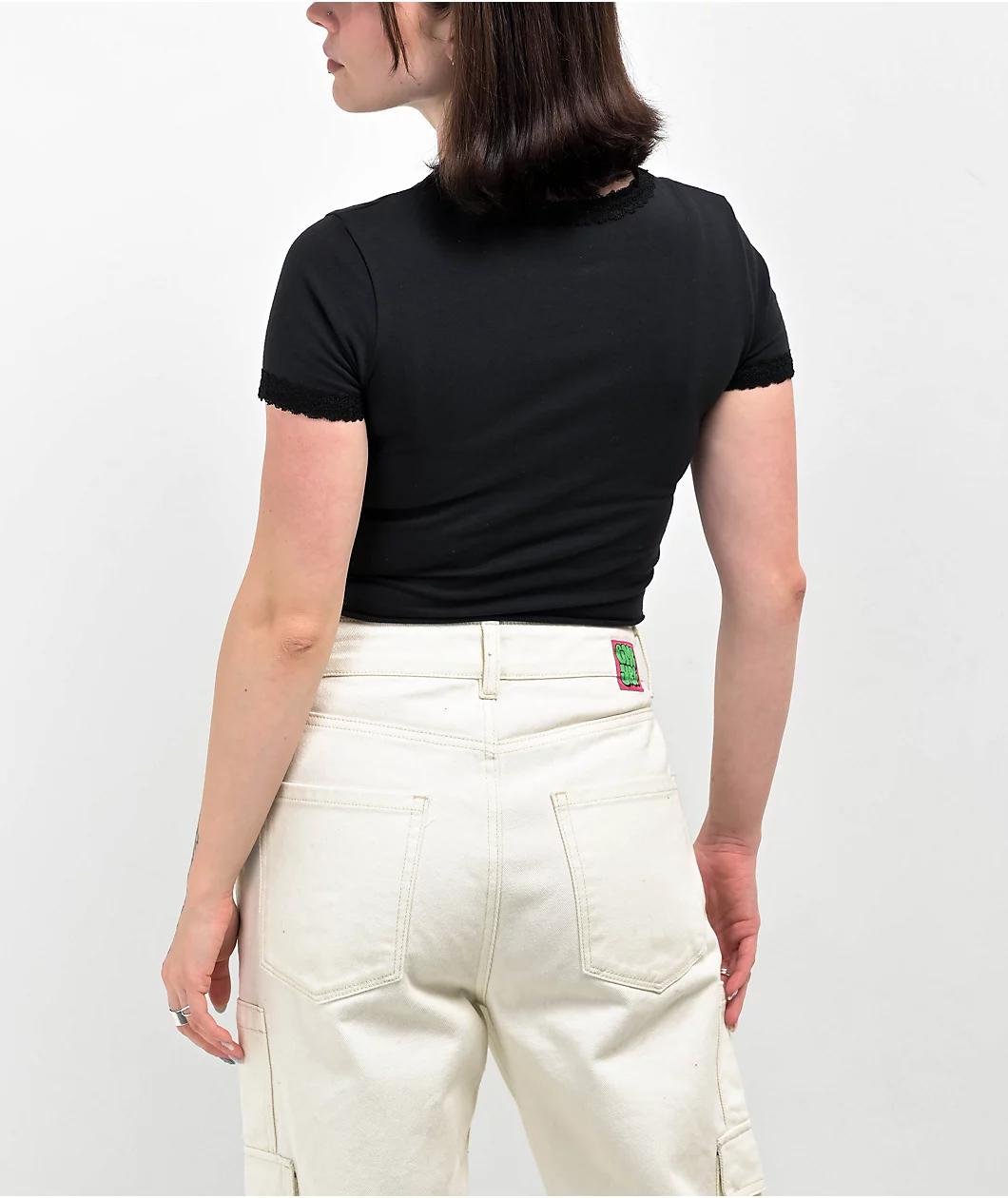 Zine Stacey Black Lettuce Crop T-Shirt Product Image