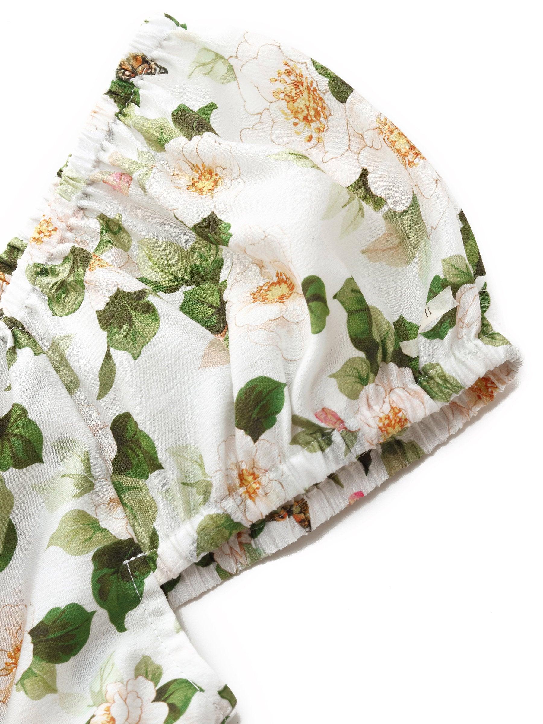 Acetate Blend Floral Print Adjustable Drawstring Neckline Women Maxi Dress Product Image