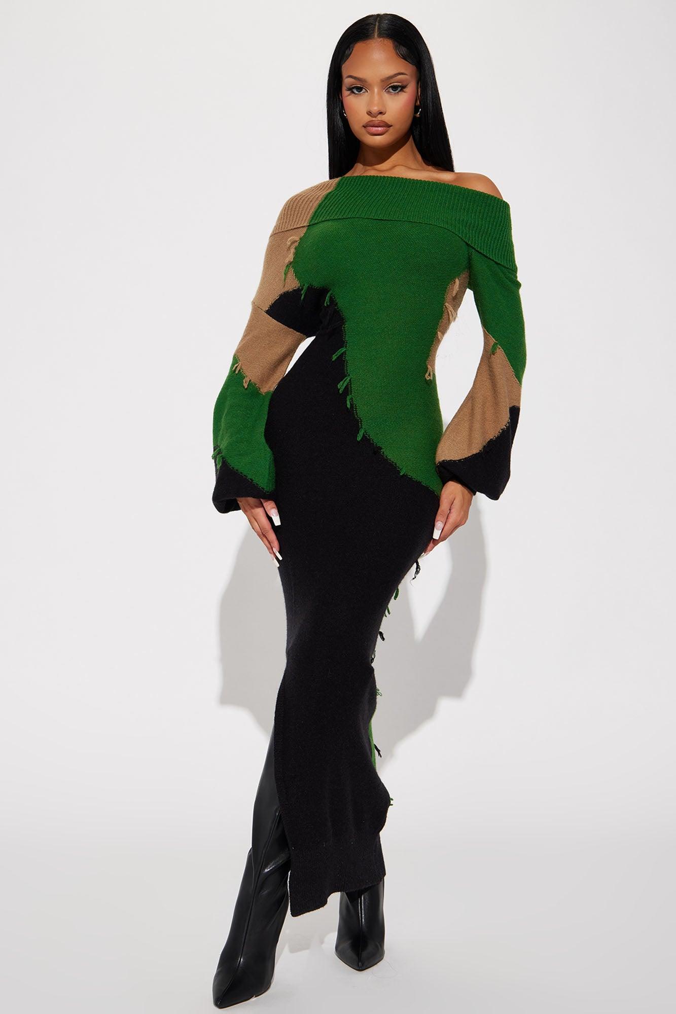 Ivy Sweater Maxi Dress - Green/combo Female Product Image