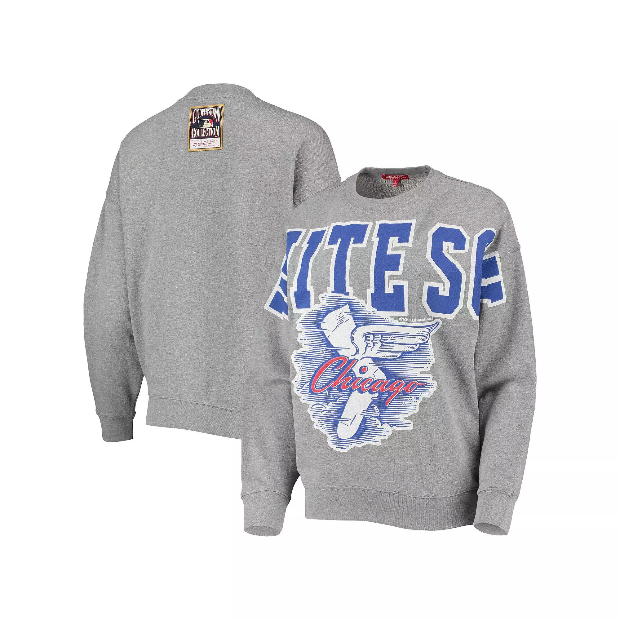 Women's Mitchell & Ness Heathered Gray Chicago White Sox Cooperstown Collection Logo Lightweight Pullover Sweatshirt,  Product Image