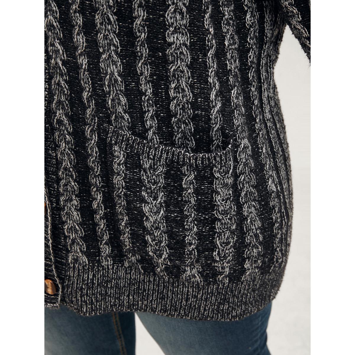 Plus Size Striped Contrast Pointelle Knit Pocket Button Front Heather Cardigan DimGray Women Casual Loose Long Sleeve Everyday Cardigans BloomChic 14-16/1X Product Image