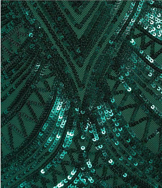 B. Darlin Patterned Sequin Double Spaghetti Strap Sweetheart Neck Lace Up Back Dress Product Image