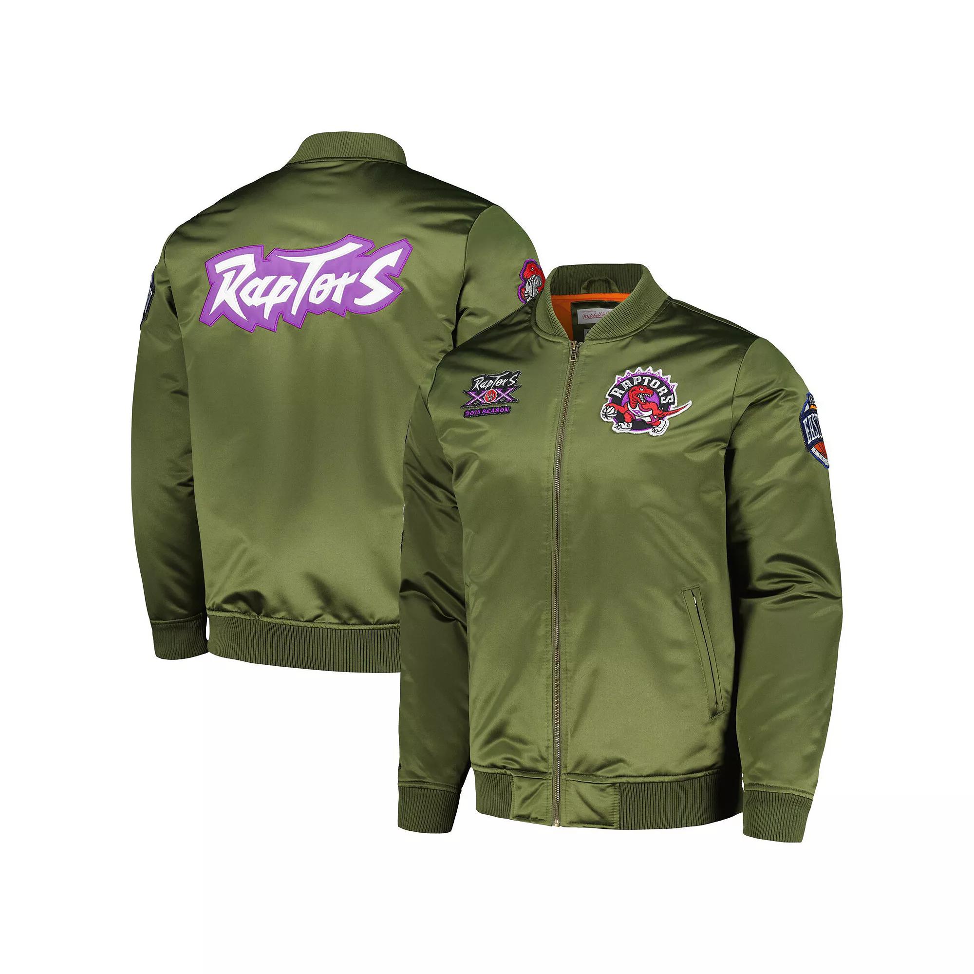Men's Mitchell & Ness Olive Toronto Raptors Hardwood Classics Retro Satin Full-Zip Jacket, Size: Large, Rpt Team Product Image