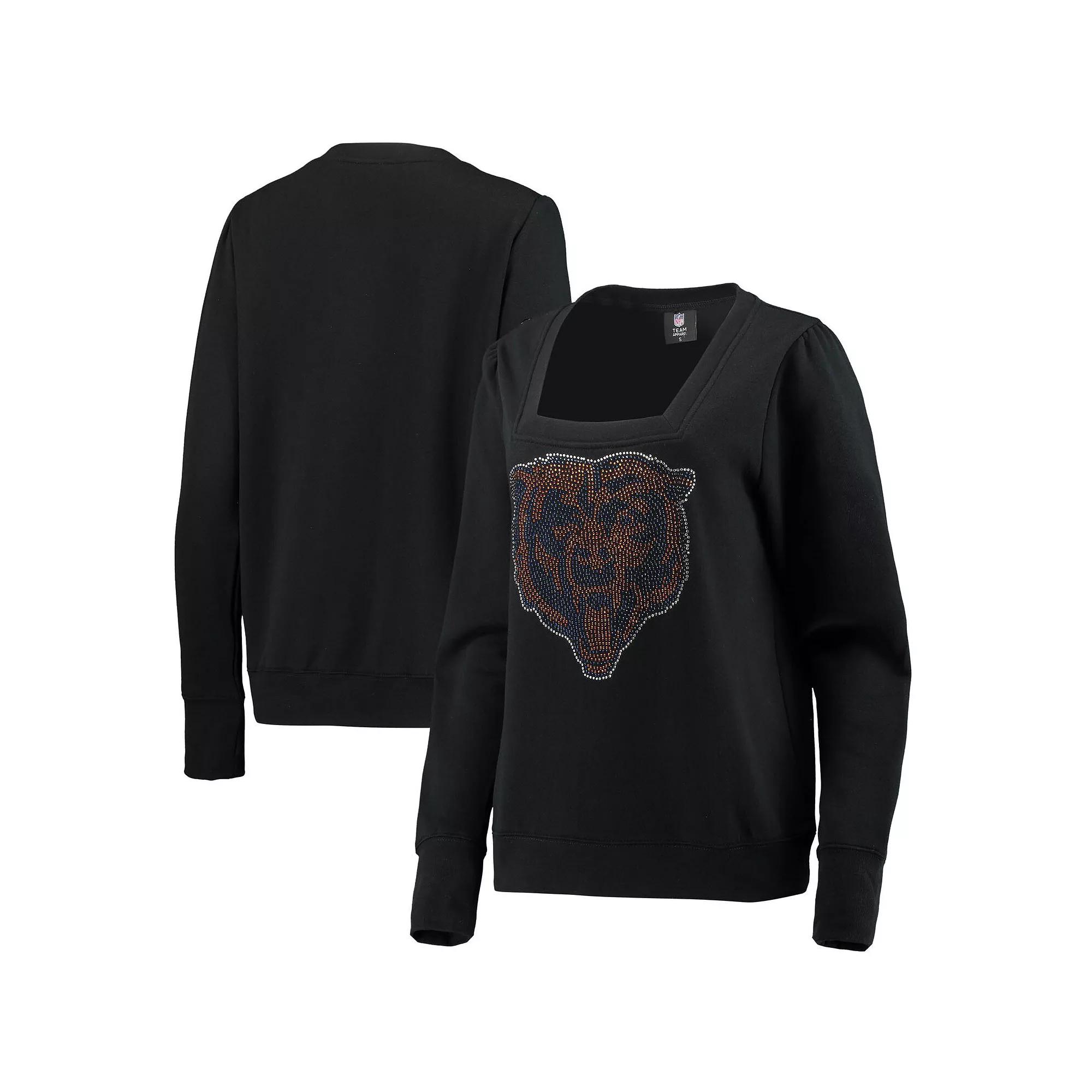 Women's Cuce Black Chicago Bears Winners Square Neck Pullover Sweatshirt, Size: Medium Product Image