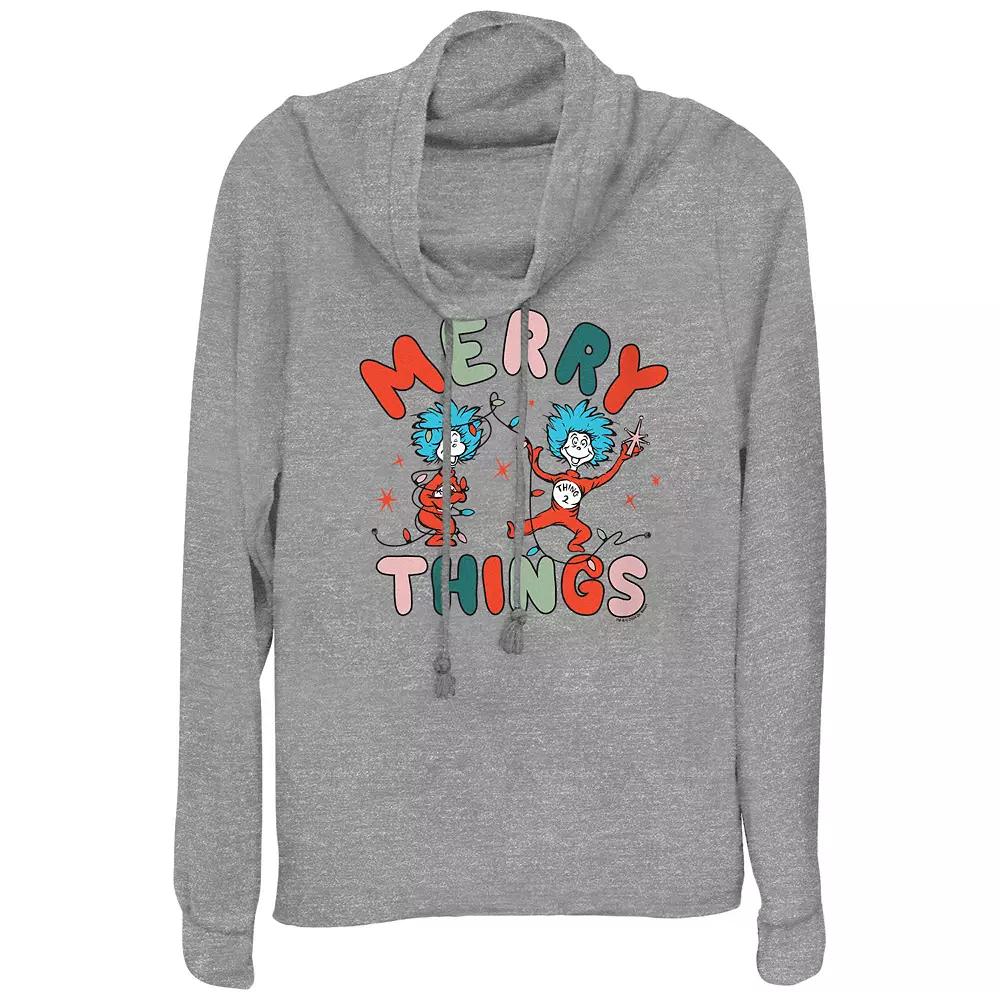 Women's Dr. Seuss Thing 1 And Thing 2 Merry Things Cowlneck Graphic Lightweight Long Sleeve,  Product Image