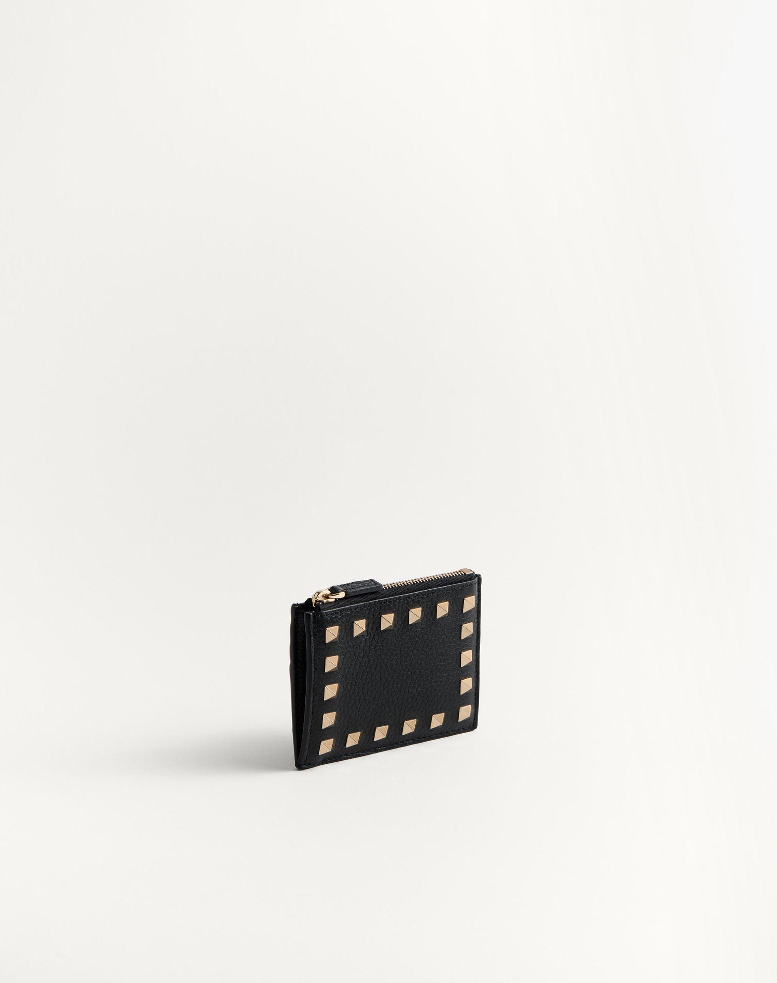Rockstud Grainy Calfskin Cardholder With Zipper Product Image