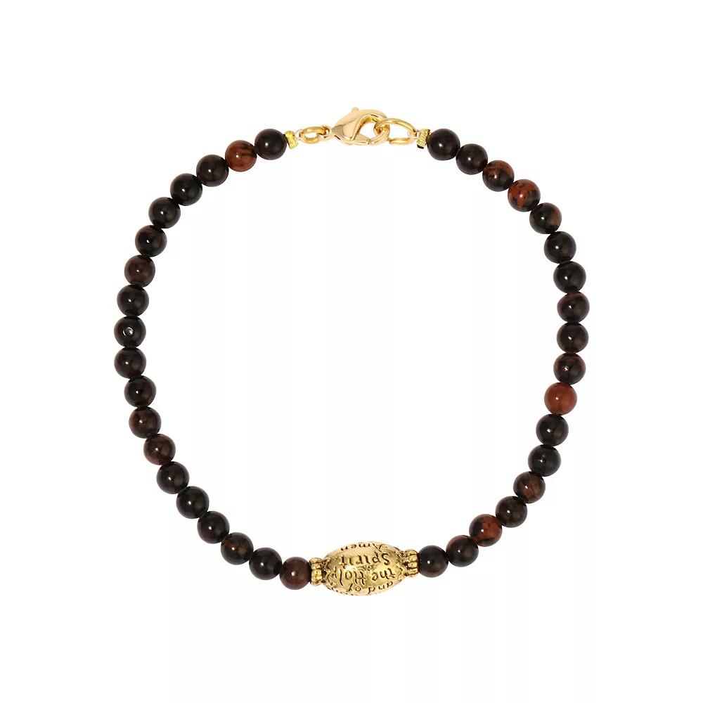 1928 Gold Tone Semi Precious Prayer Bead Bracelet, Women's, Brown Product Image
