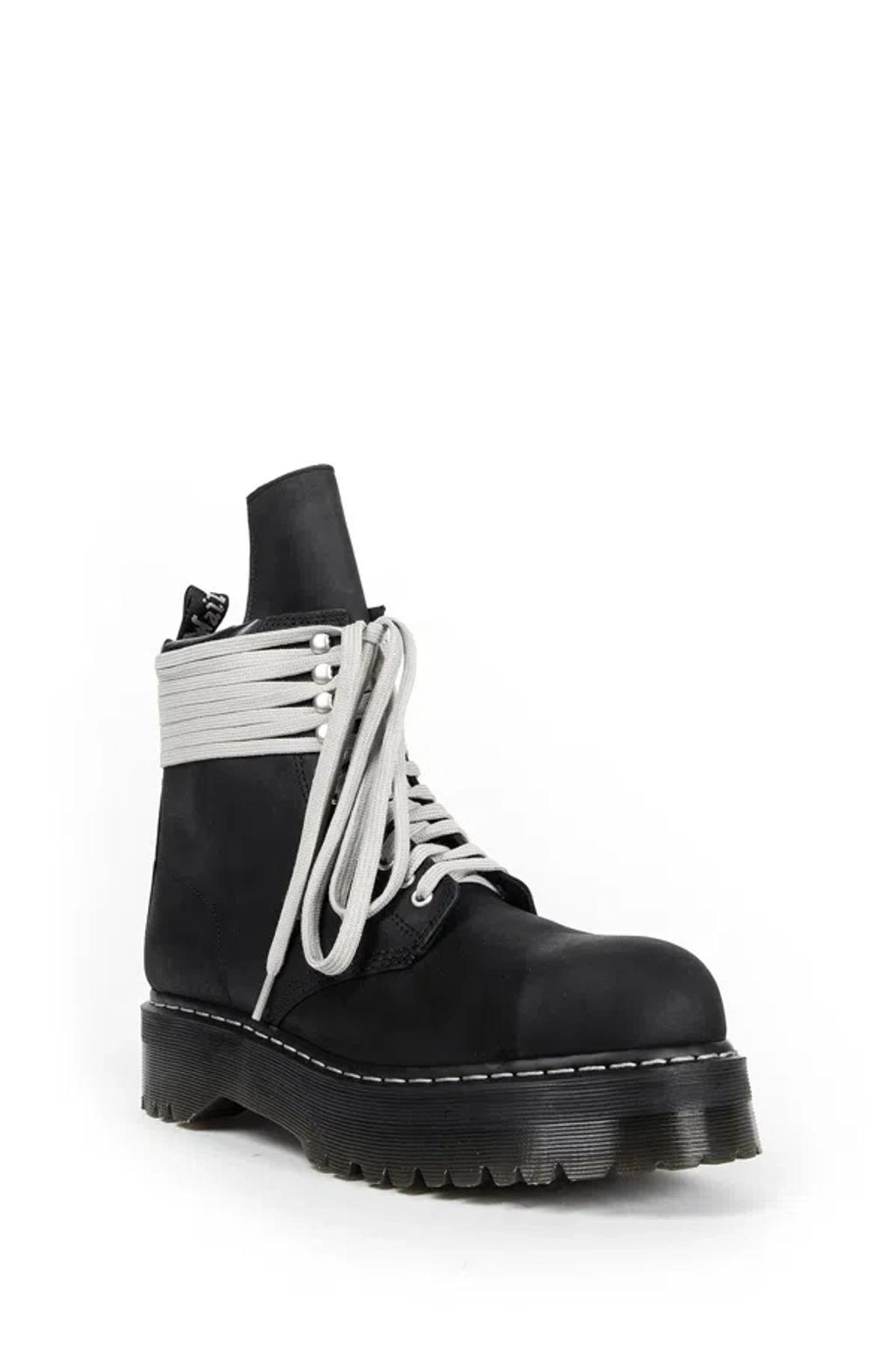 RICK OWENS X Dr. Martens Quad Sole Steel Toe Leather Ankle Boots In Black Product Image