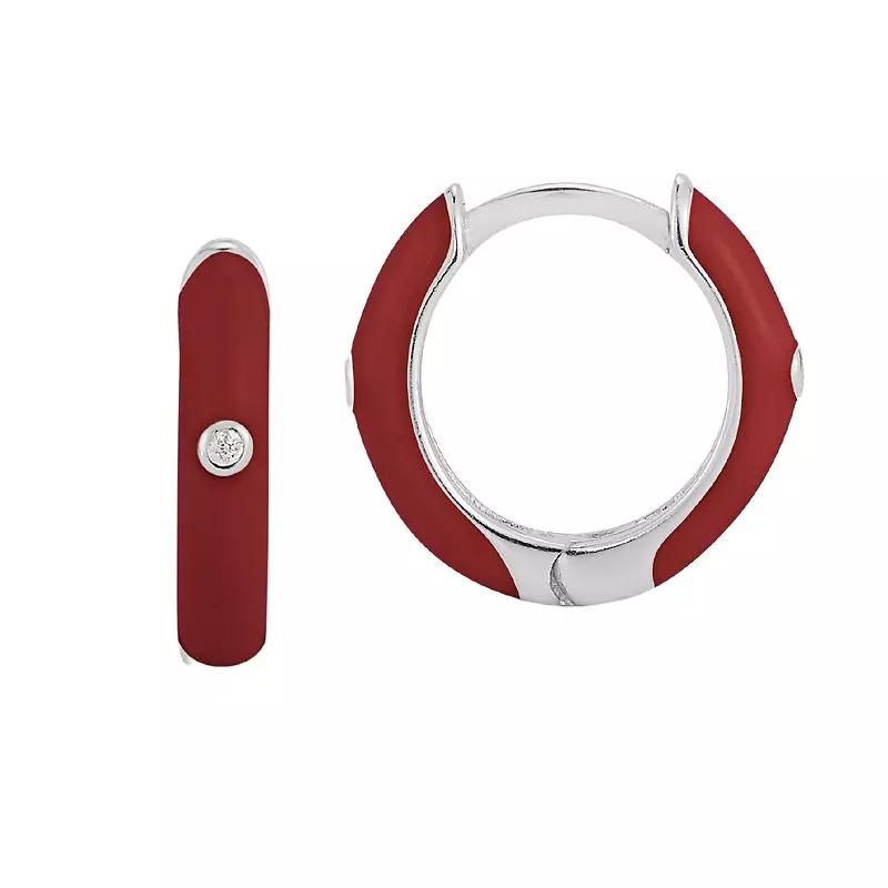 Sunkissed Sterling Cubic Zirconia & Enamel Huggie Earrings, Women's, Gold Tone Purple Product Image