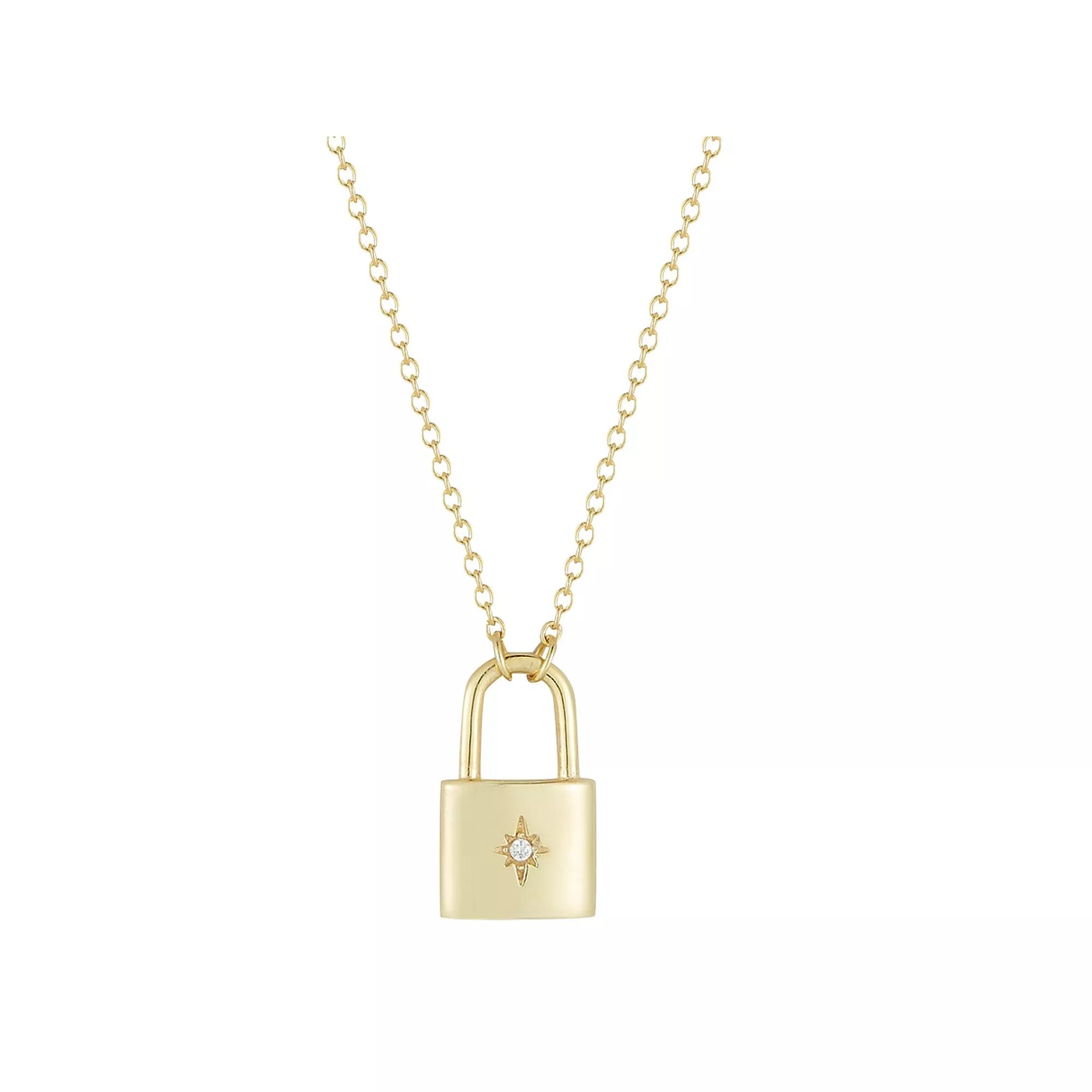 Sunkissed Sterling Cubic Zirconia Padlock Necklace, Women's, Gold Tone Product Image