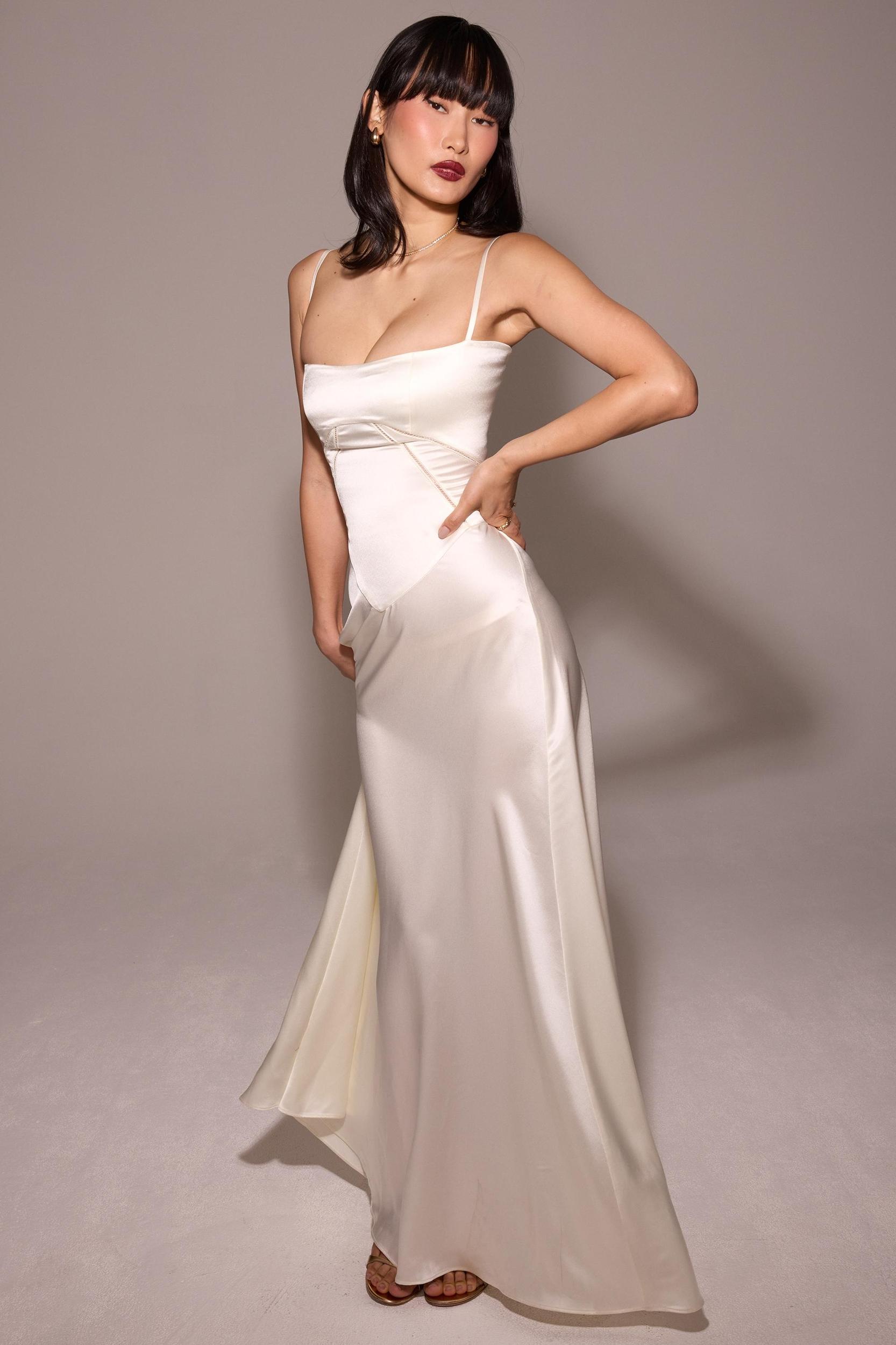 Anabella  ivory satin lace up maxi dress Product Image