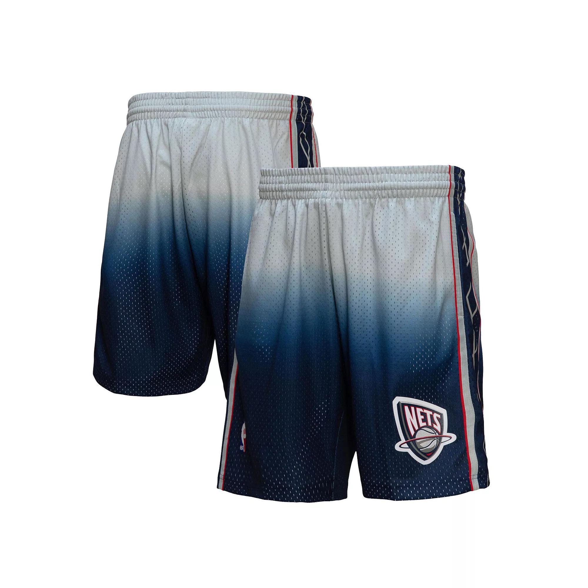 Men's Mitchell & Ness Gray/Blue New Jersey Nets 2006/07 Hardwood Classics Fadeaway Reload 3.0 Swingman Shorts,  Product Image