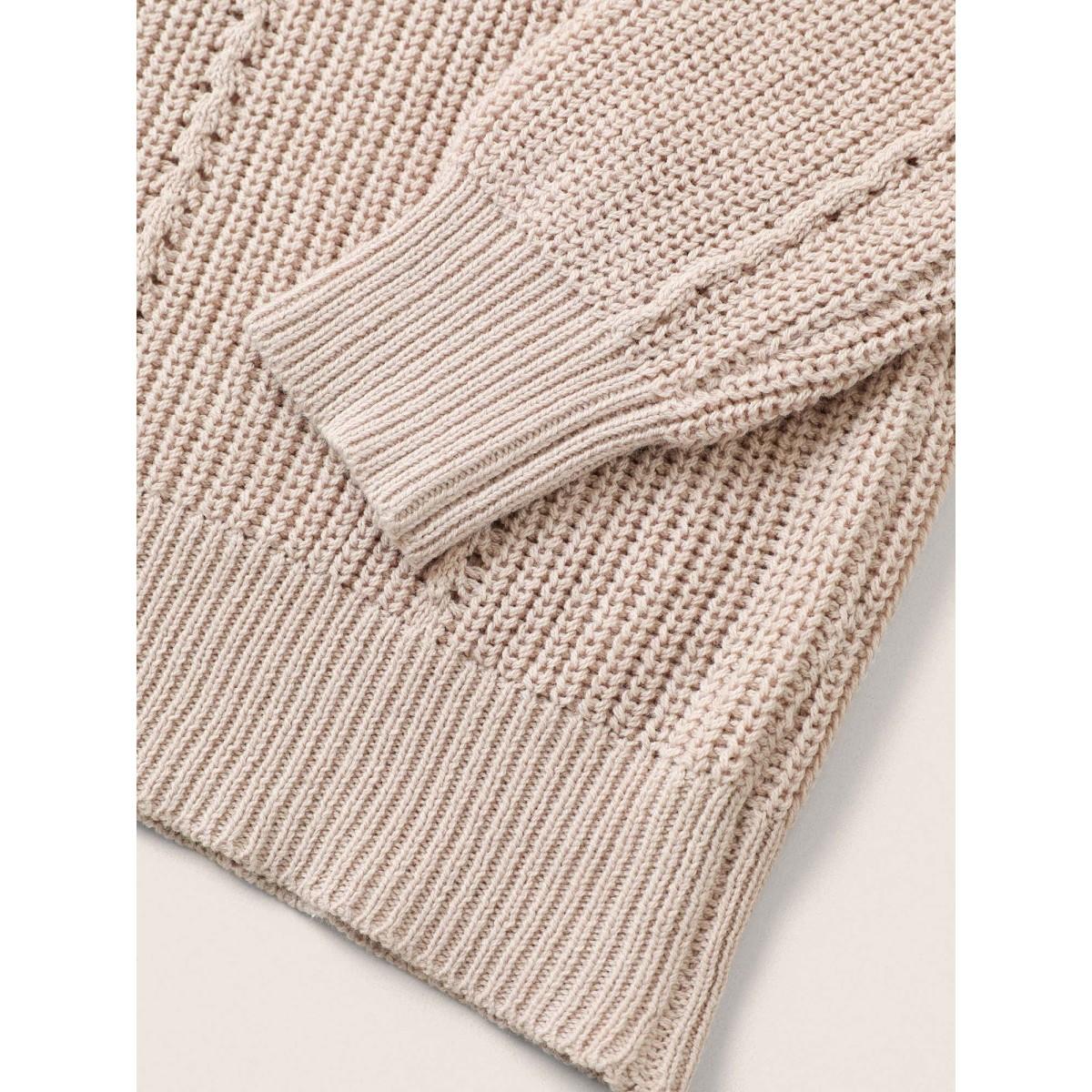 Plus Size Plain Texture Raglan Sleeve Pointelle Knit Pullover Apricot Women Casual Long Sleeve Round Neck Everyday Pullovers BloomChic 18-20/2X Product Image