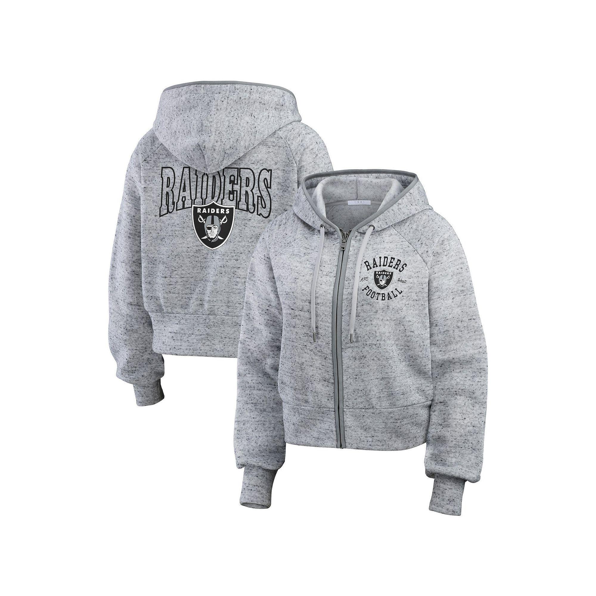 Women's WEAR by Erin Andrews  Heather Gray Las Vegas Raiders Speckled Fleece Cropped Full-Zip Hoodie, Size: 2XL, Lvr Grey Product Image