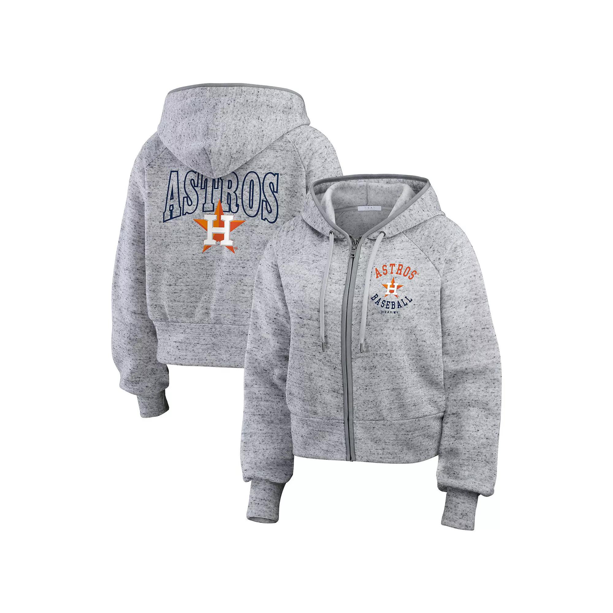 Women's WEAR by Erin Andrews Heather Gray Houston Astros Speckled Fleece Cropped Full-Zip Hoodie,  Product Image