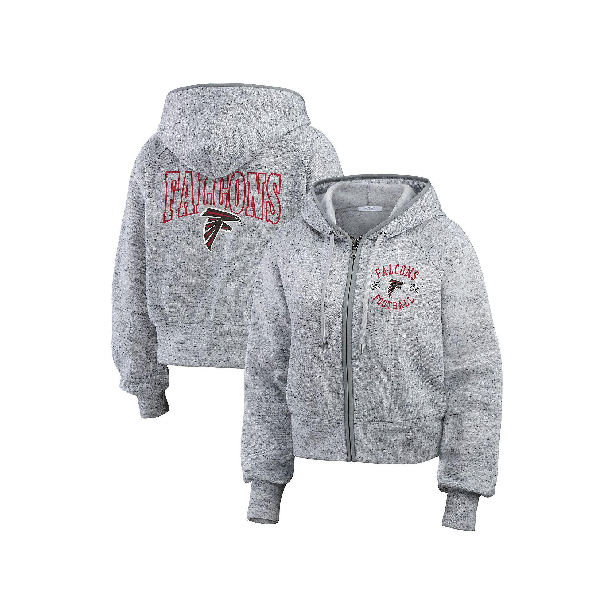 Women's WEAR by Erin Andrews  Heather Gray Atlanta Falcons Speckled Fleece Cropped Full-Zip Hoodie, Size: XS, Grey Product Image