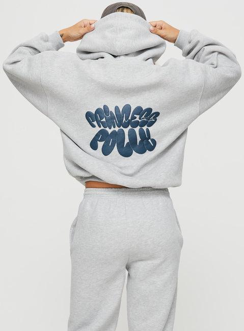 Princess Polly Hooded Sweatshirt Bubble Text Grey Marle / Slate Product Image