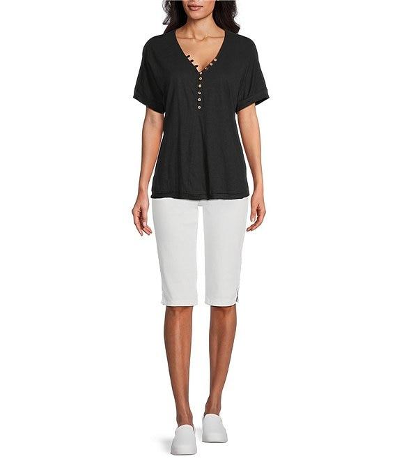 Intro Petite Size Solid V-Neck Short Sleeve Tee Product Image