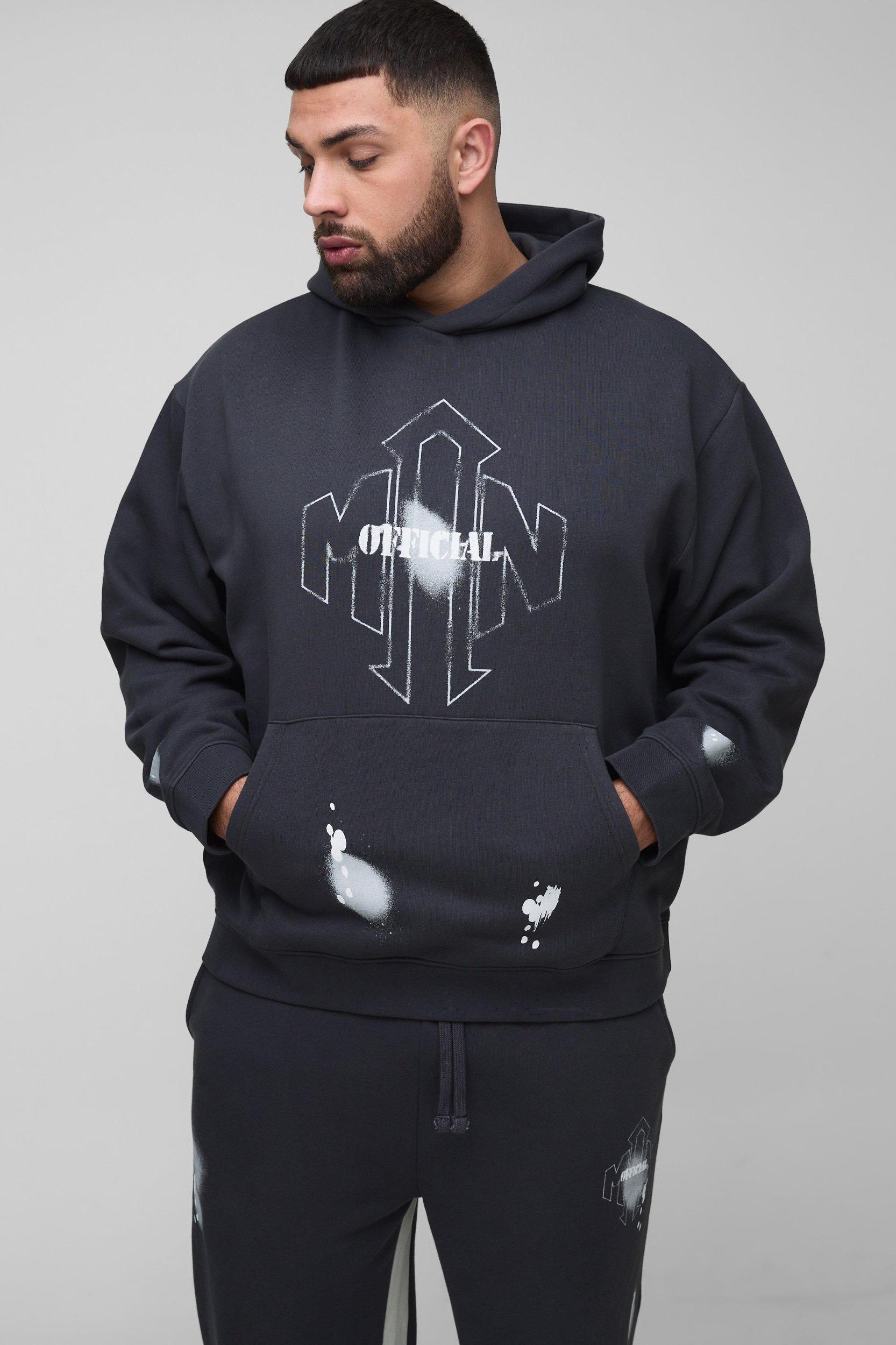 Plus Oversized Man Paint Splatter Hooded Relaxed Flare Tracksuit | boohooMAN USA Product Image