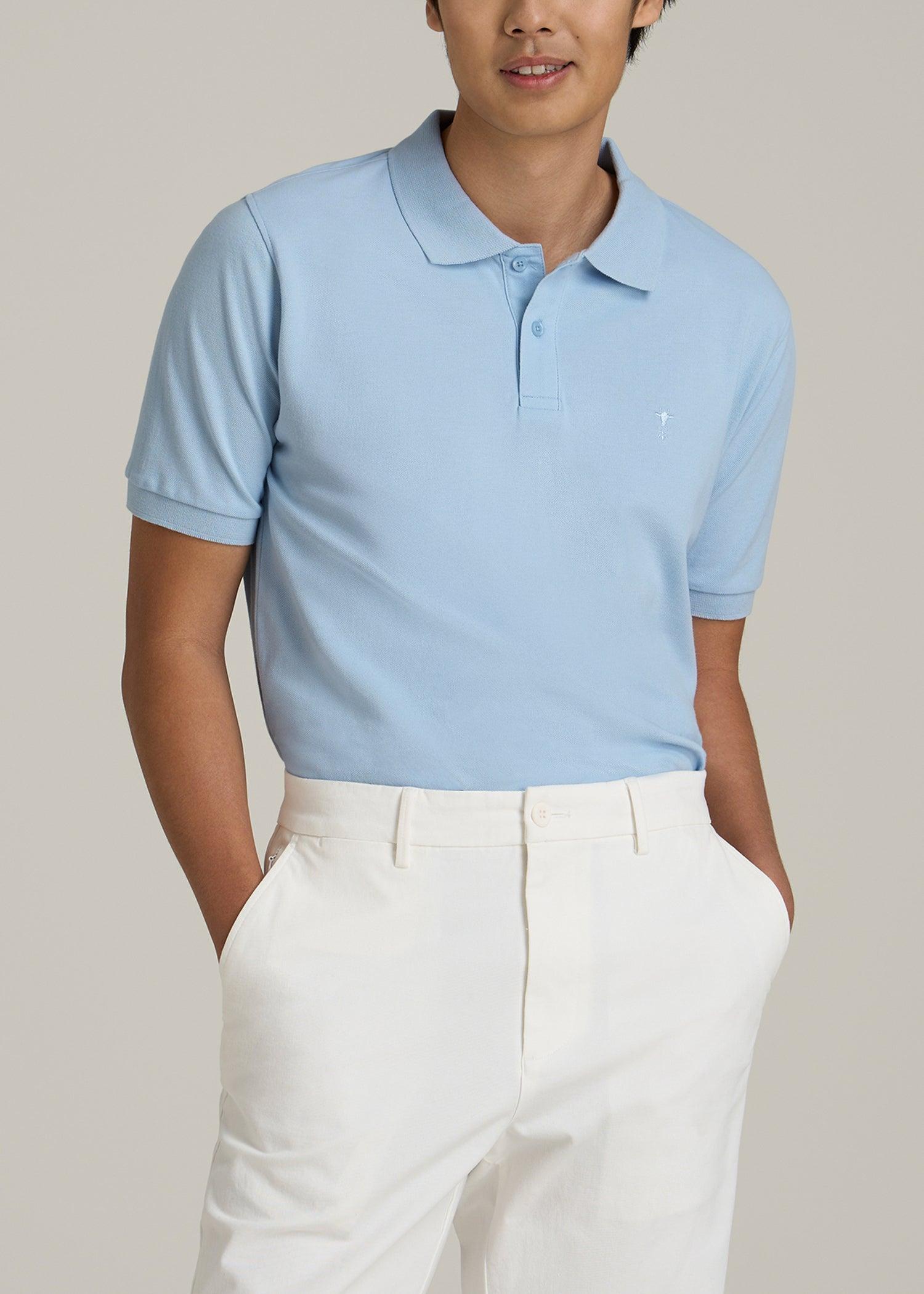 Classic Polo with Embroidered Logo for Tall Men in Ice Blue Male Product Image