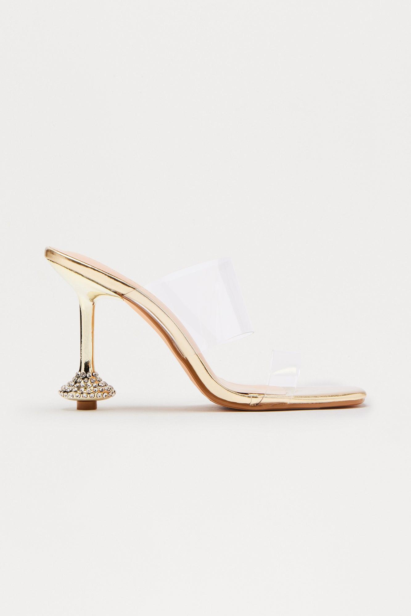 Leta Clear Strap Rhinestone Heels - Gold Female Product Image
