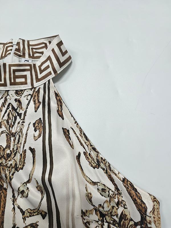 Sleeveless Wide Leg Printed Halter-Neck Jumpsuits Product Image