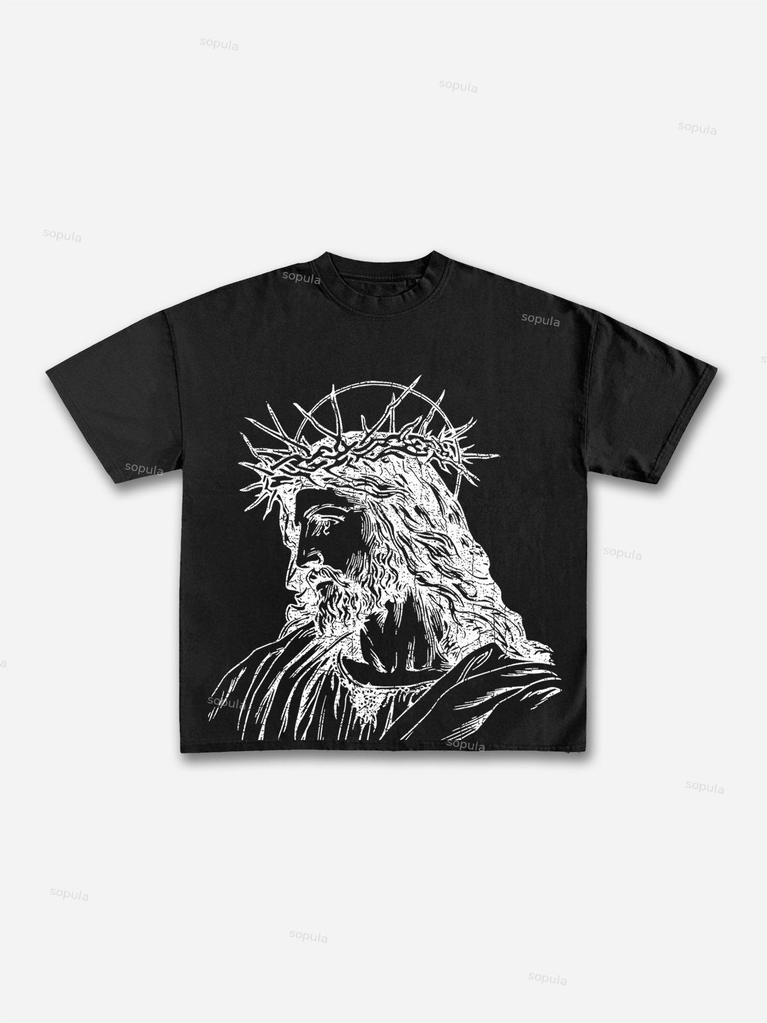 Jesus Print Cotton T-shirt Product Image